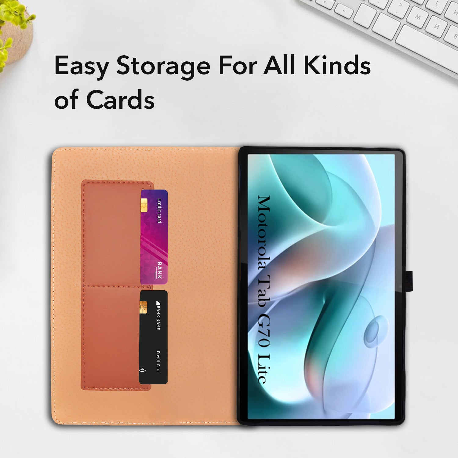 For Motorola Moto Tab G70 Lite 11 Inch Flip Cover Folio Cover (PU Leather | Multi-Angle Smart Stand | Card Storage Slots | Silicone Back Pouch)