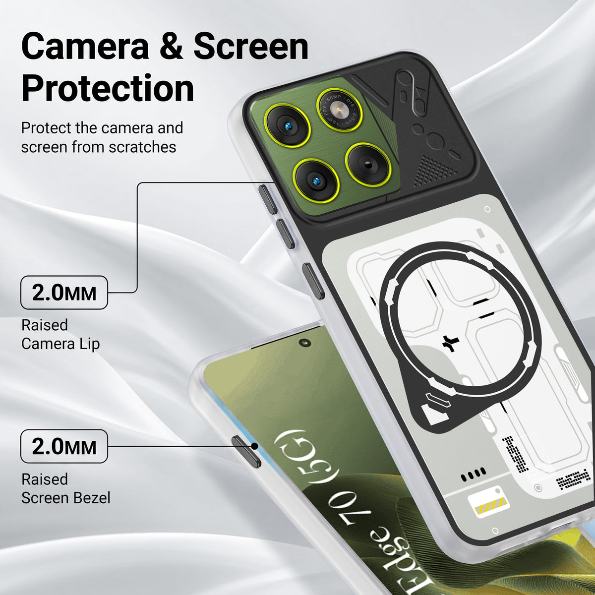 For Motorola Moto Edge 70 Metallic Back Cover Case (Metallic Camera Protection & Buttons | Translucent Milky Shade | Hard Polycarbonate)