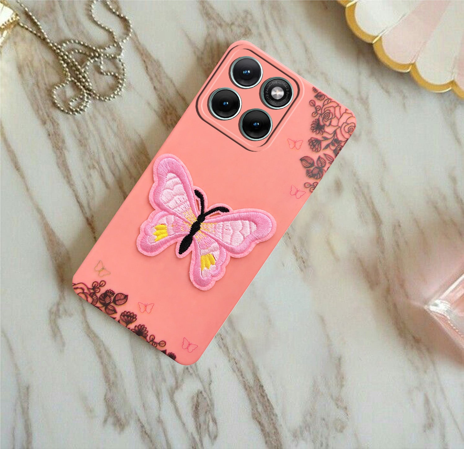 For Motorola Moto Edge 70 Fusion Back Cover Case (Soft Butterfly Embroidery | Women Teen Girls | Camera Protection| Matte Silicone)