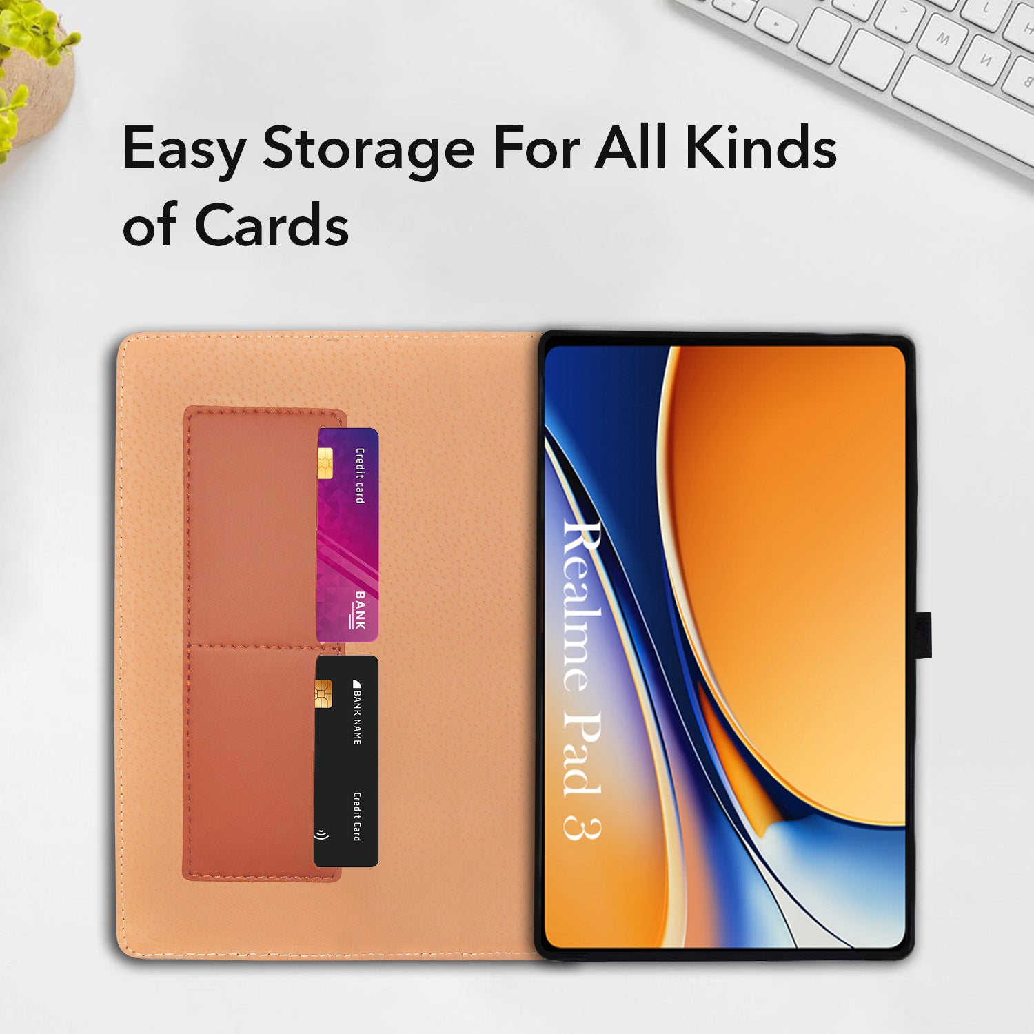 For Realme Pad 3 11.6 Inch Flip Cover Folio Cover (PU Leather | Multi-Angle Smart Stand | Card Storage Slots | Silicone Back Pouch)