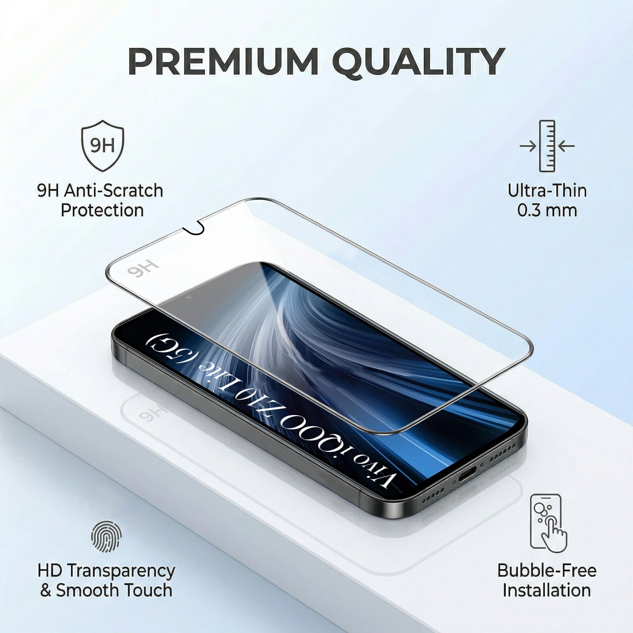 For Vivo iQOO Z10 Lite Combo with Back Cover and 9H Tempered Glass (Lifetime Anti-Yellow | Crystal Clear Shockproof | Oleophobic Coating Screen Glass)