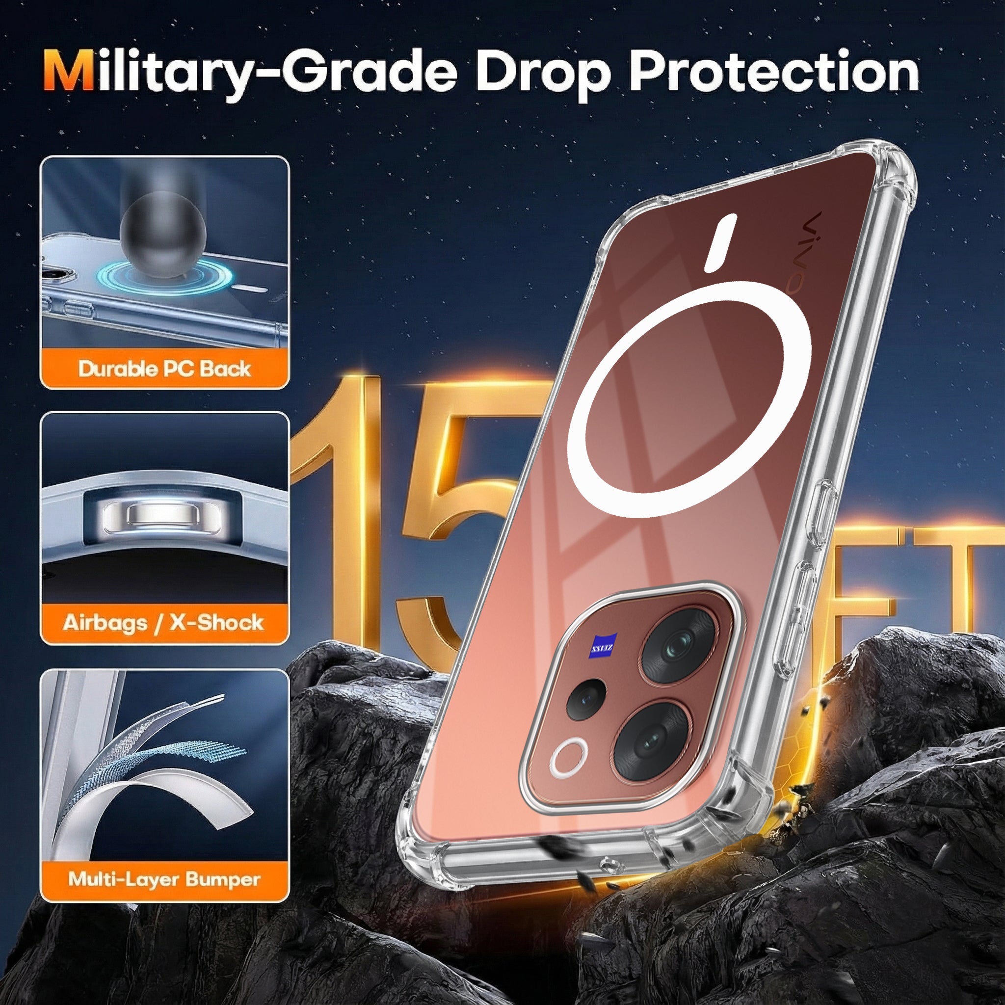 For Vivo V70 | Vivo V70 Elite 5G Back Cover Shockproof Crystal-Clear (Magsafe Wireless Support | Drop & Camera Protection | Hard Polycarbonate)