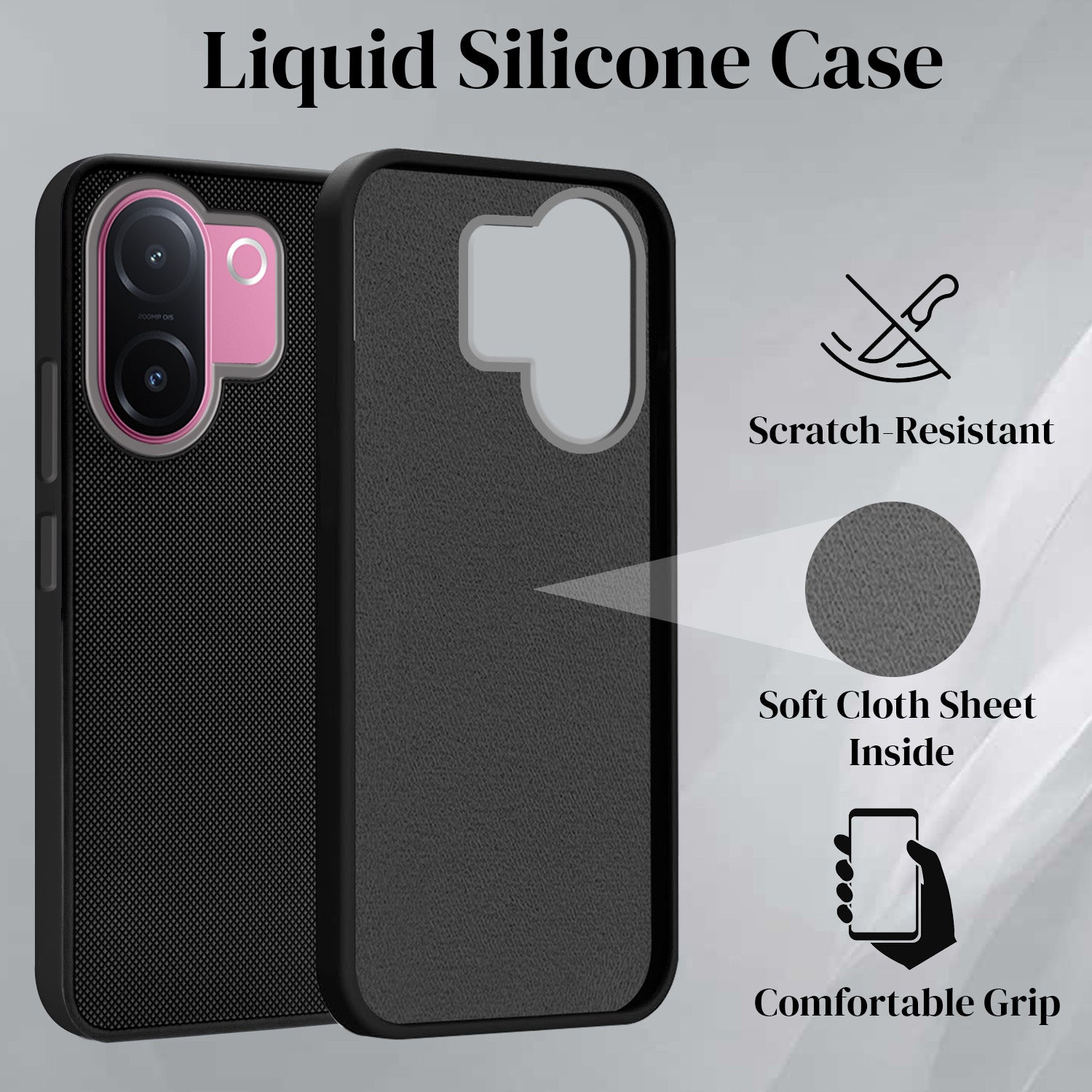 For Vivo V60e Back Cover Case Rubberised(Textured Grip Design | Micro-Fiber Cloth Inside | Slim and Light Weight | Soft Touch and Feel)