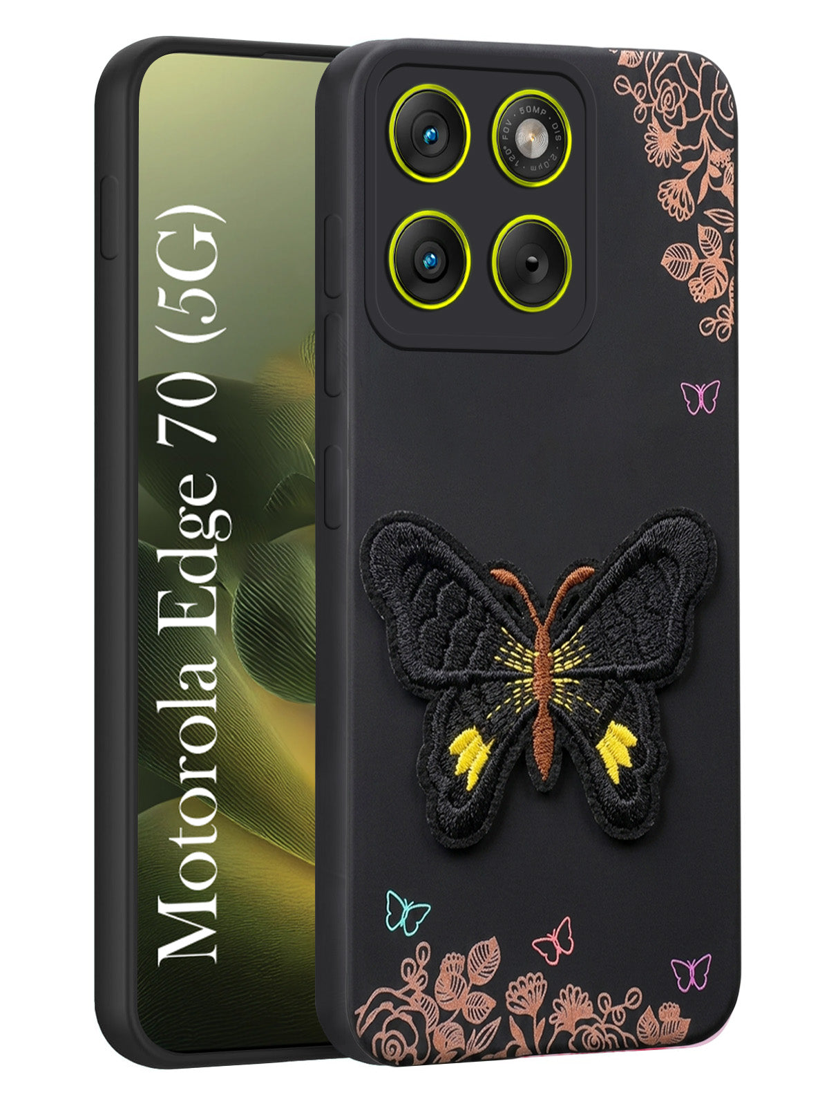 For Motorola Moto Edge 70 Back Cover Case (Soft Butterfly Embroidery | Women Teen Girls | Camera Protection| Matte Silicone)