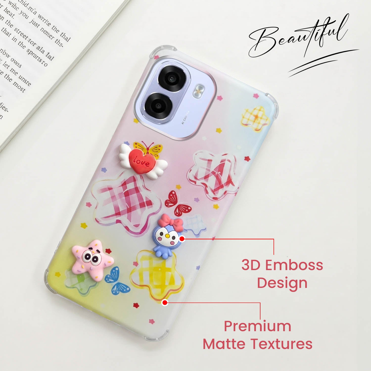 For Oppo K14x 5G Back Cover Case (3D Cute Cartoons | Hard Back Side Soft | Matte Premium Finish | HD Printing)