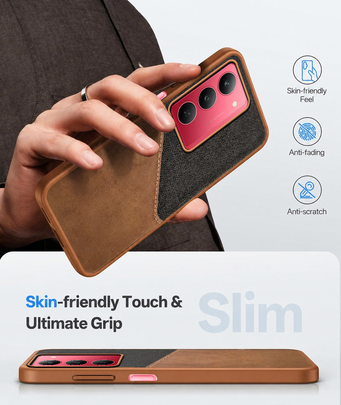 For Realme 14X Back Cover Case (Dual PU Leather Stitch | Professional Minimalist | Soft and Flexible)
