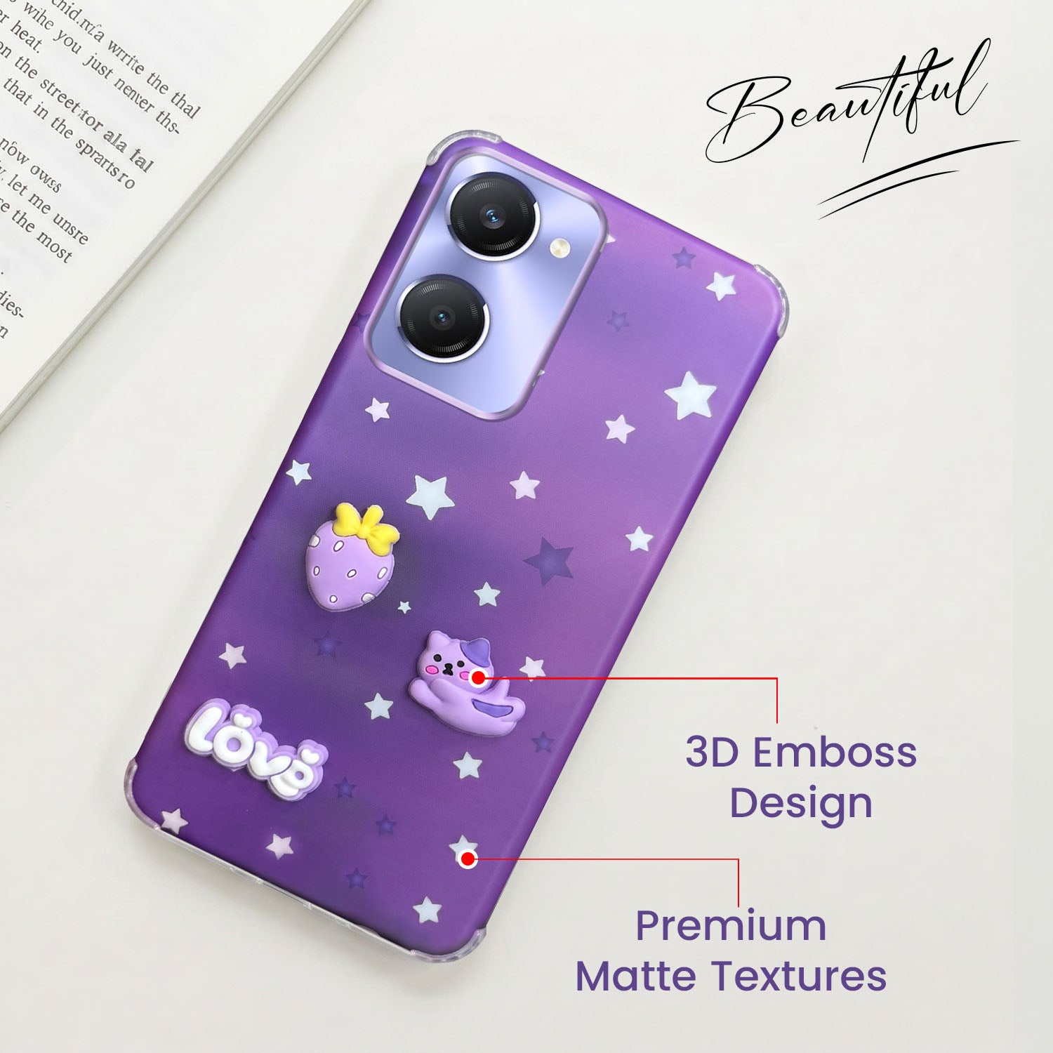 For Vivo Y28s 5G | Vivo T3 Lite 5G Back Cover Case (3D Cute Cartoons | Hard Back Side Soft | Matte Premium Finish | HD Printing)