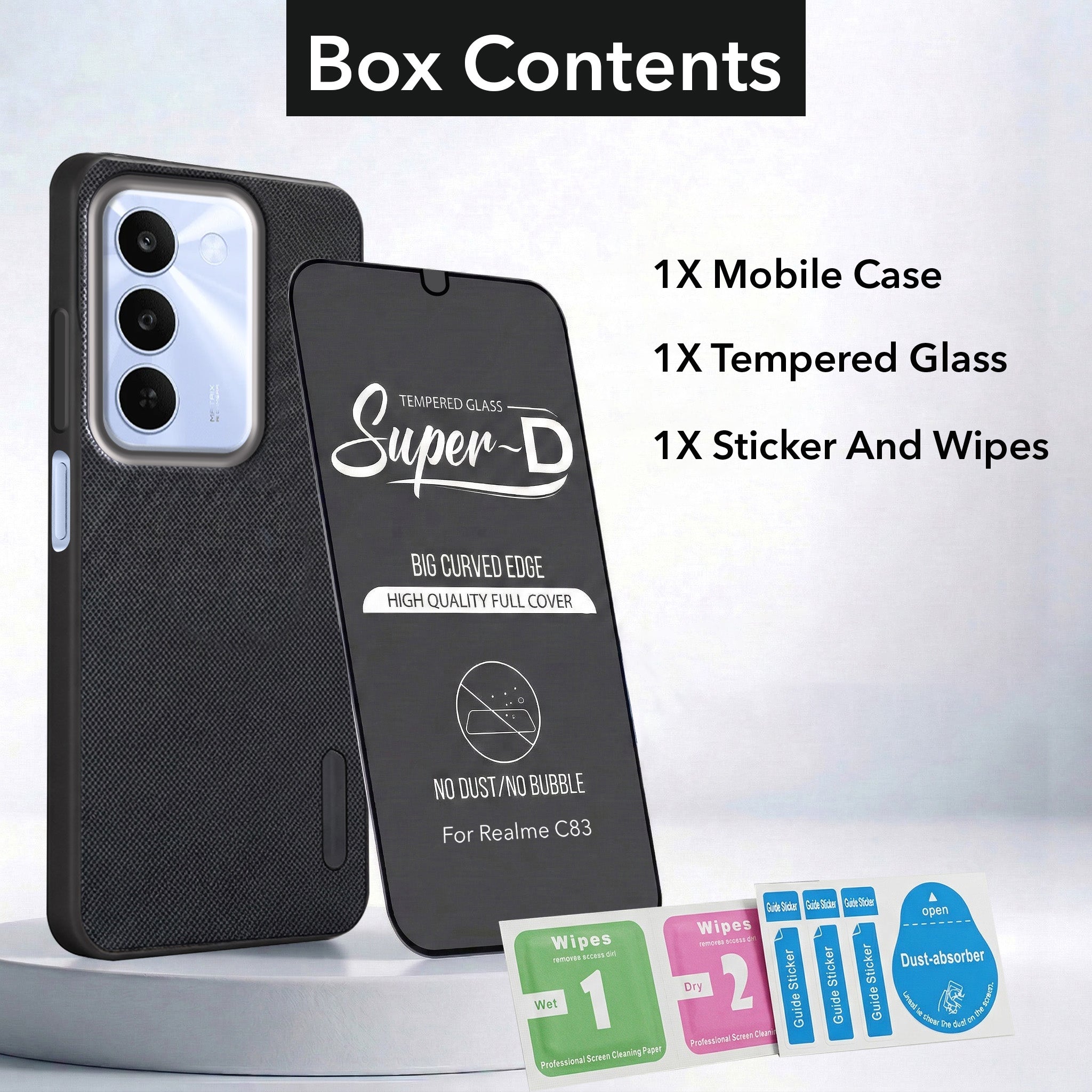 For Realme C83 5G Combo (Textured Grip Design | Micro-Fiber Cloth Inside | Oleophobic Coating Screen Glass)
