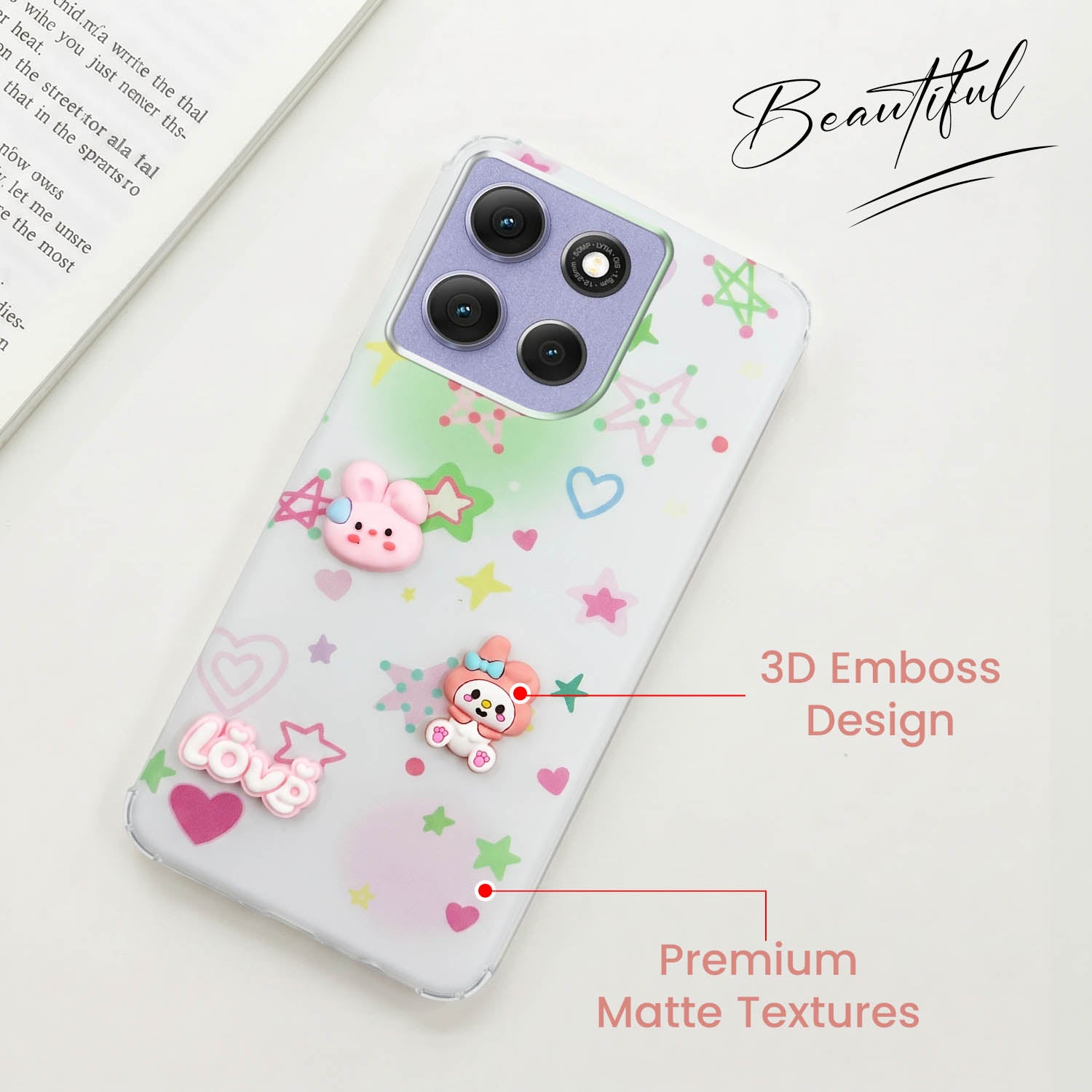 For Motorola Moto G86 Power Back Cover Case (3D Cute Cartoons | Hard Back Side Soft | Matte Premium Finish | HD Printing)