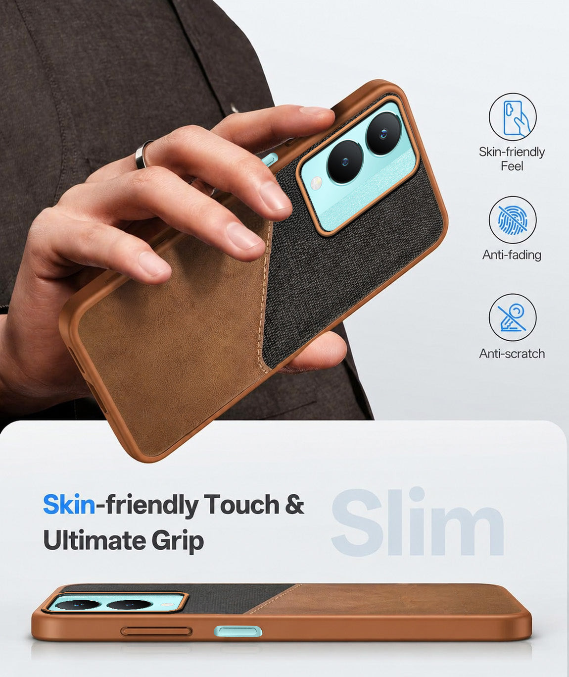 For Vivo Y28 5G Back Cover Case (Dual PU Leather Stitch | Professional Minimalist | Soft and Flexible)