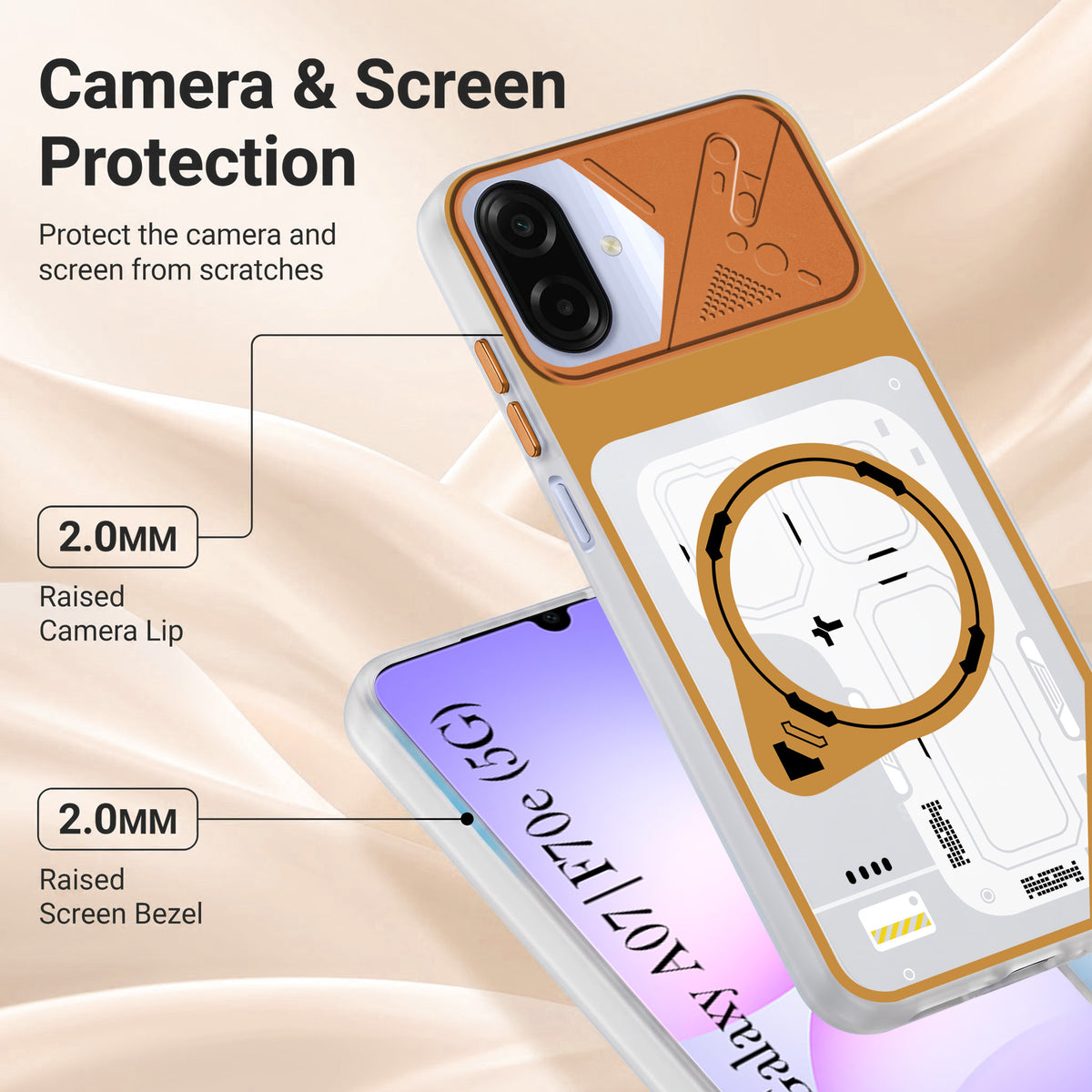 For Samsung Galaxy A07 5G | F70e 5G Metallic Back Cover Case (Metallic Camera Protection & Buttons | Translucent Milky Shade | Hard Polycarbonate)