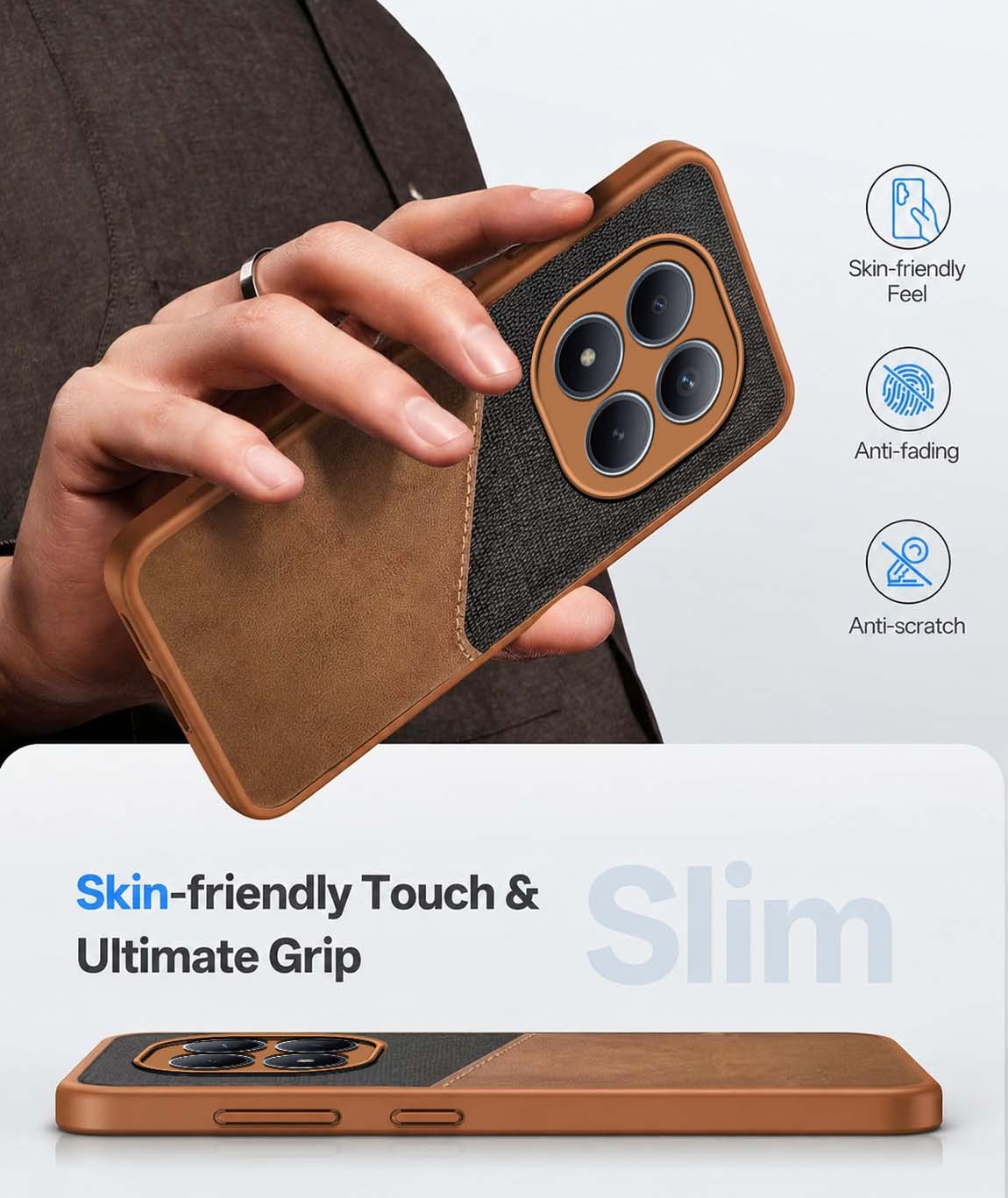 For Xiaomi Redmi Note 15 Pro Plus 5G Back Cover Case (Dual PU Leather Stitch | Professional Minimalist | Soft and Flexible)