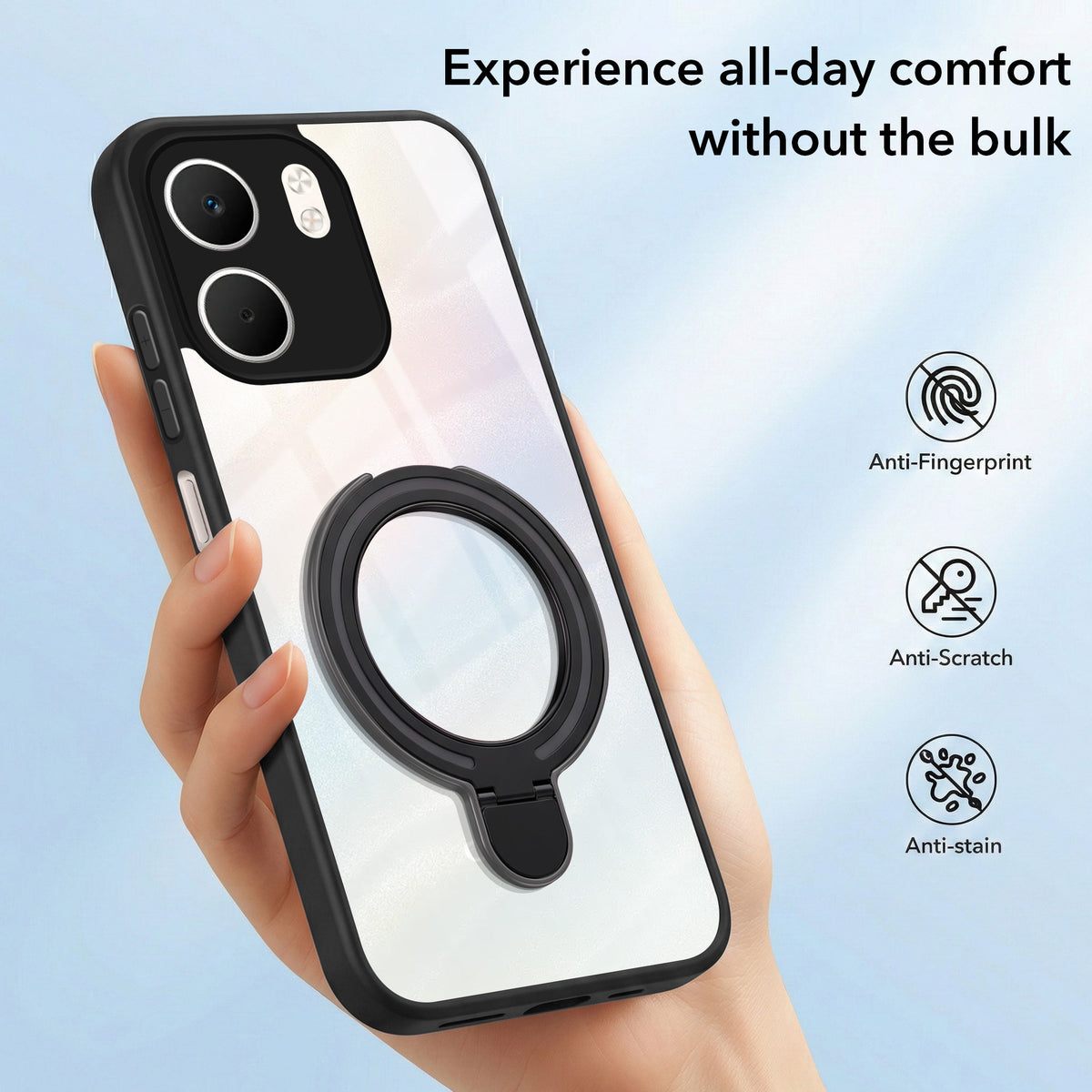 For Oppo A5X Back Cover Case (Kick Stand Ring Holder | Life time Anti Yellow | Camera Protection)