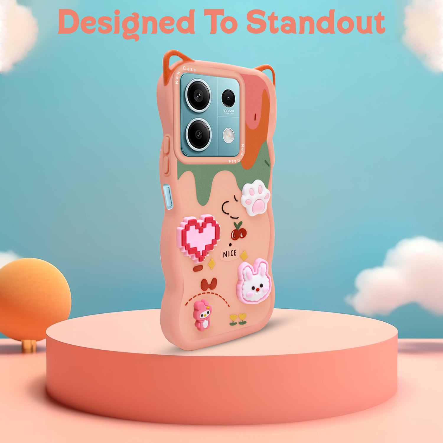 For Xiaomi Redmi Note 13 5G Back Case Cover Strap (3D embossed Figures | Strap Holder | 360* Soft Cushion with Camera Bump)