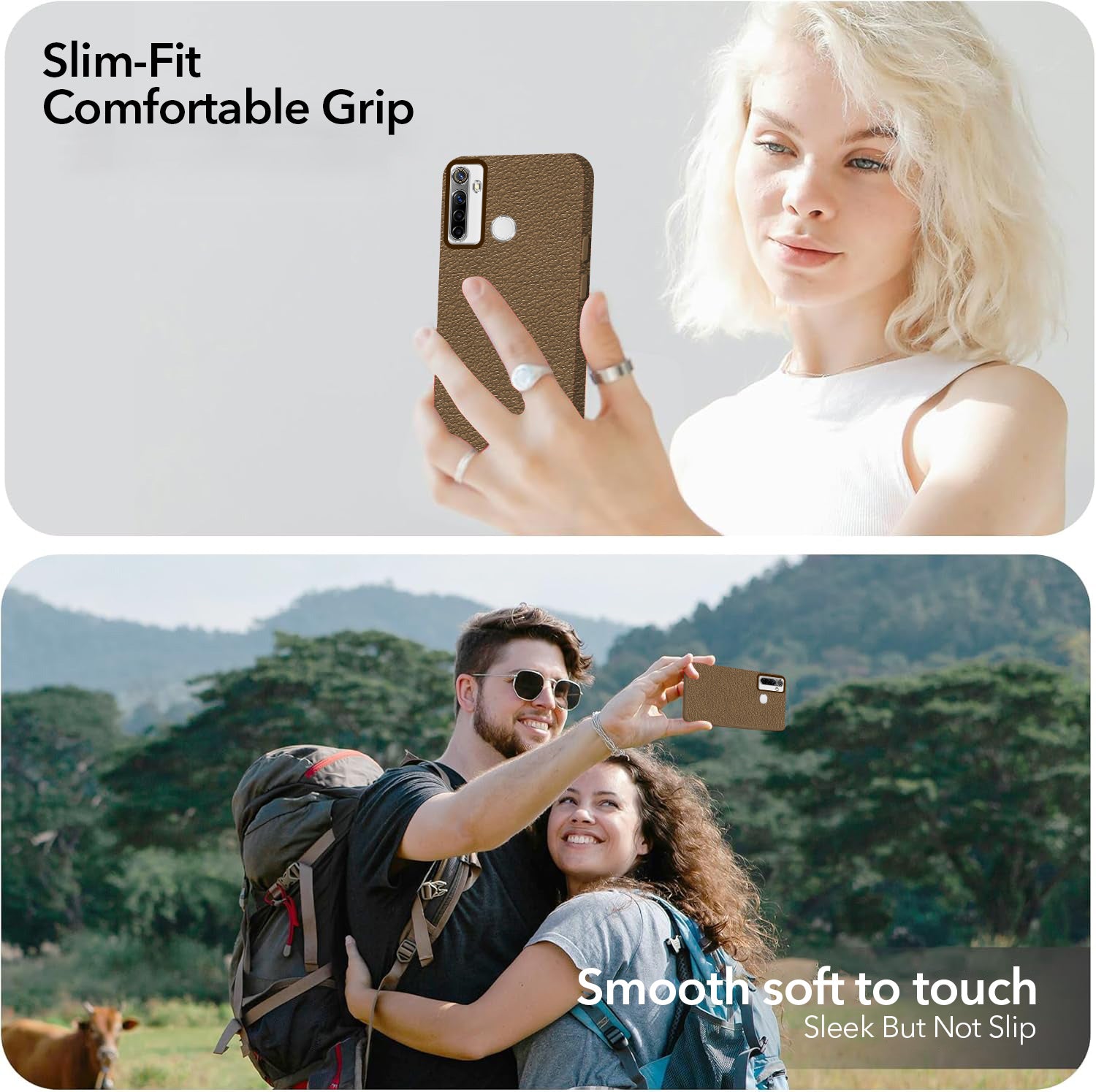 For Realme Narzo 10 Back Cover Case (Glass Like Camera Protection | Leather Feel | Minimalist Professional Grip)