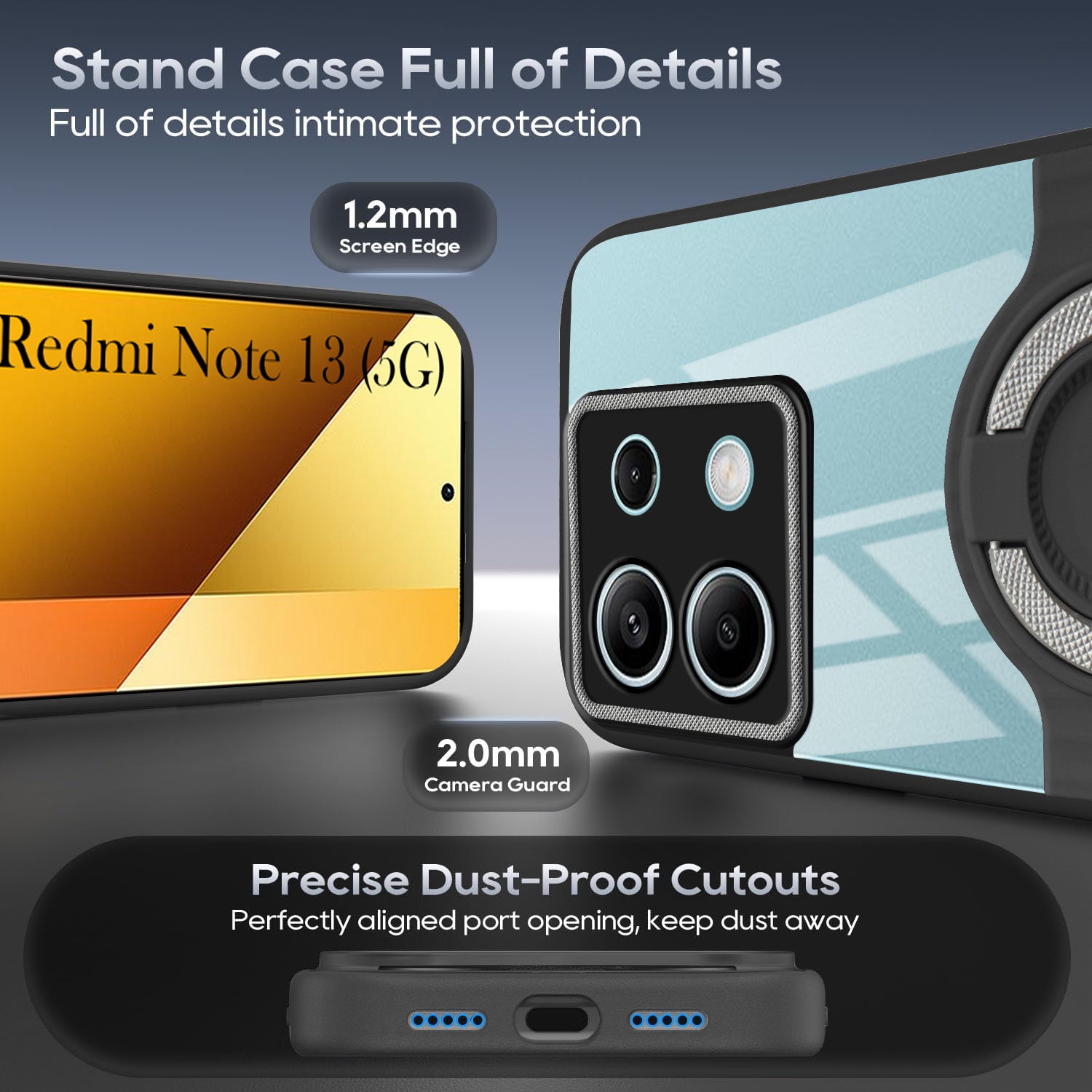 For Xiaomi Redmi Note 13 5G Back Cover Case with stand (Built-in Ring Holder Kickstand | Lifetime Anti Yellow | Camera Protection)