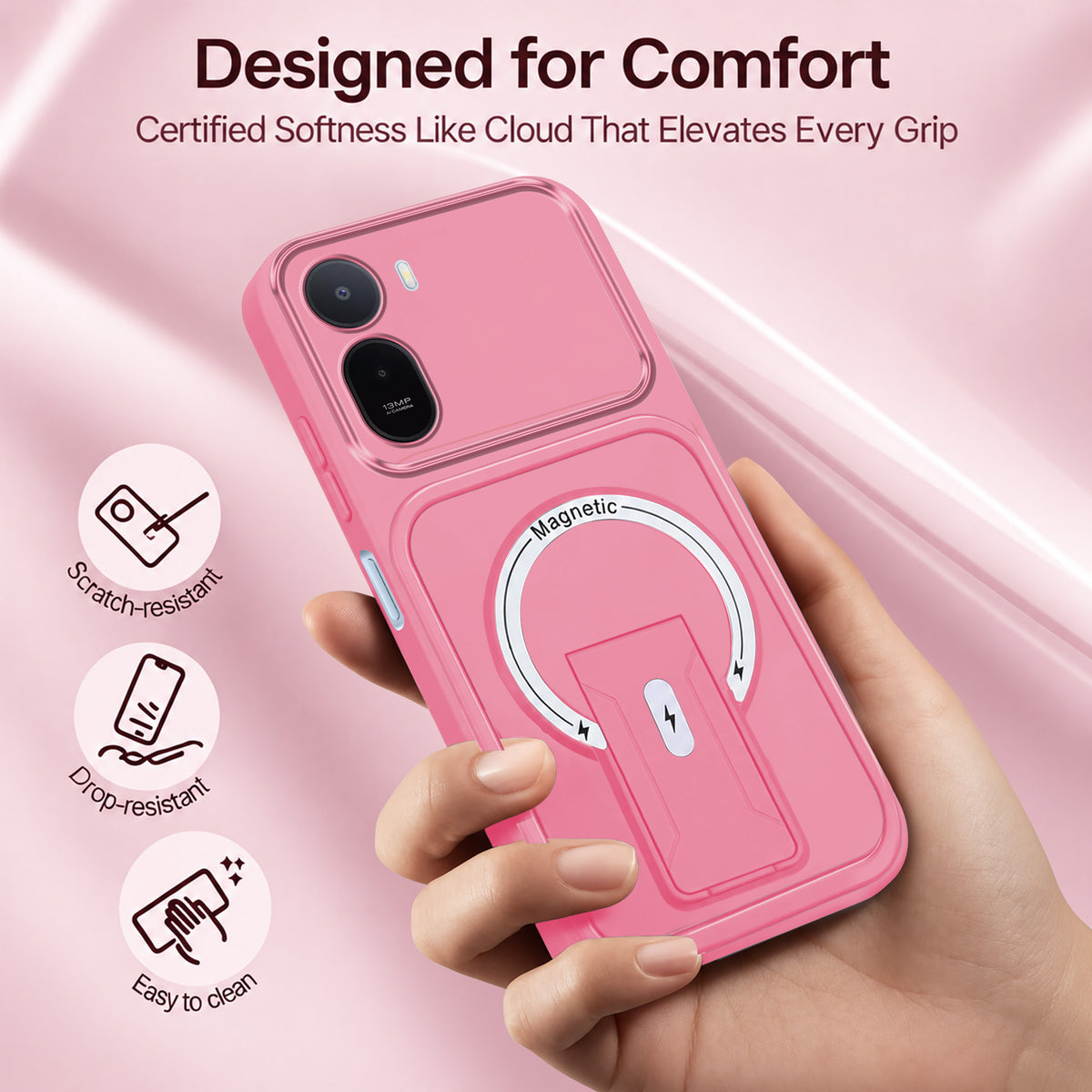 For Redmi A7 Pro 4G|5G Back Case Cover Metallic (Hybrid Armor Kickstand | MagSafe Compatible | Camera Protection Shockproof)