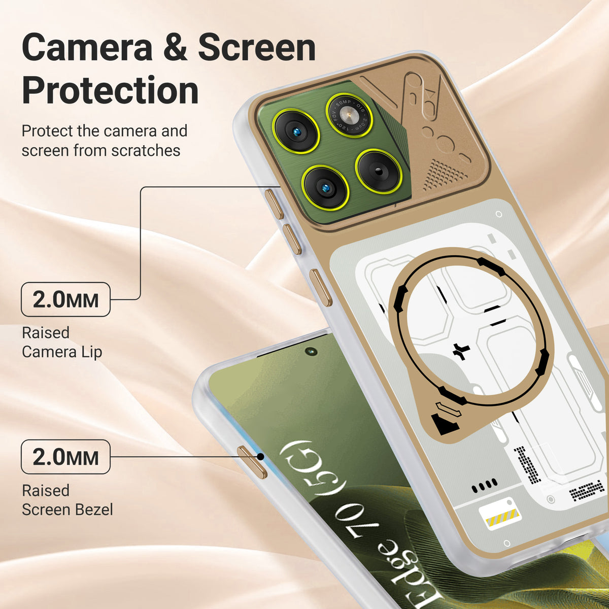 For Motorola Moto Edge 70 Metallic Back Cover Case (Metallic Camera Protection & Buttons | Translucent Milky Shade | Hard Polycarbonate)