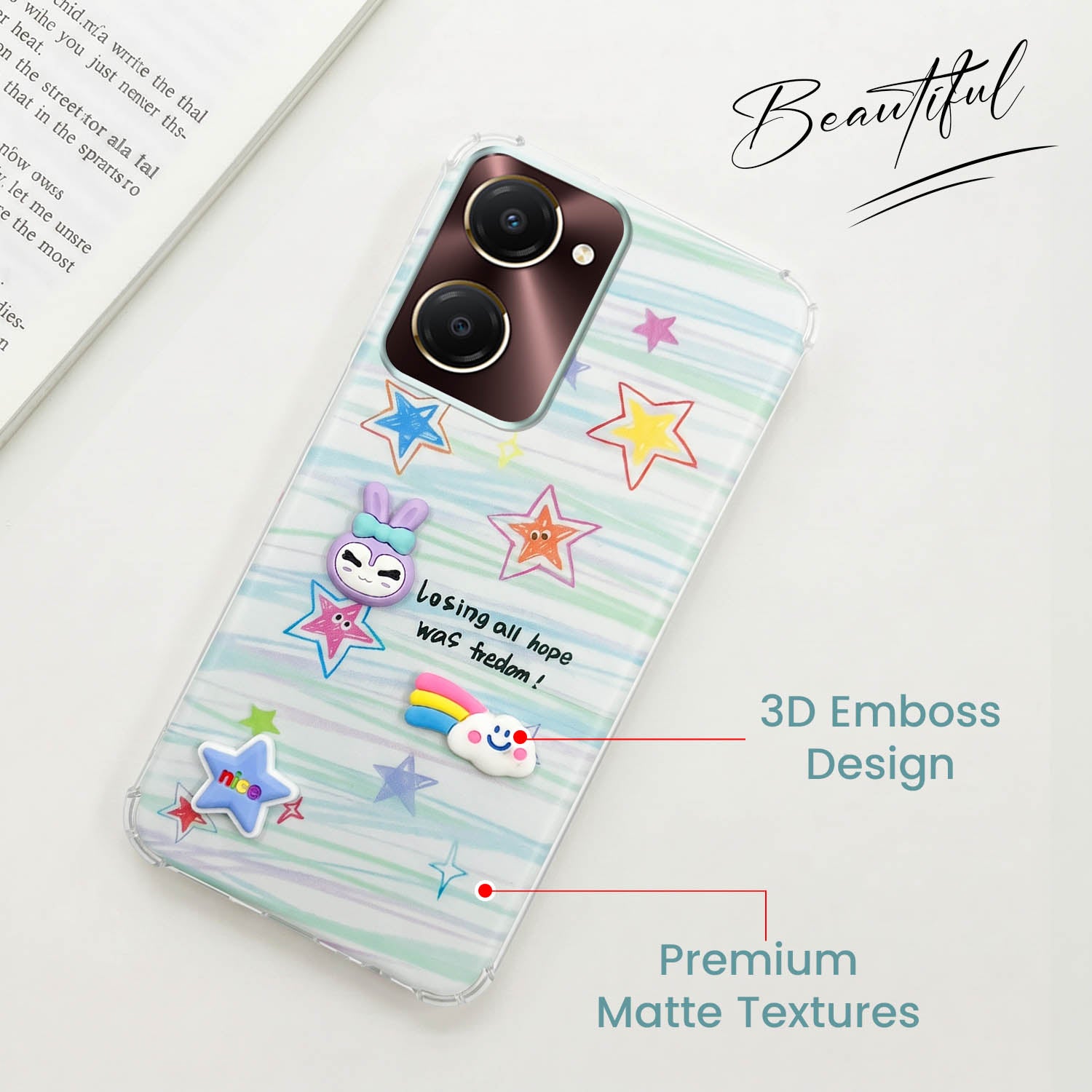 For Vivo iQOO Z9 Lite 5G Back Cover Case (3D Cute Cartoons | Hard Back Side Soft | Matte Premium Finish | HD Printing)