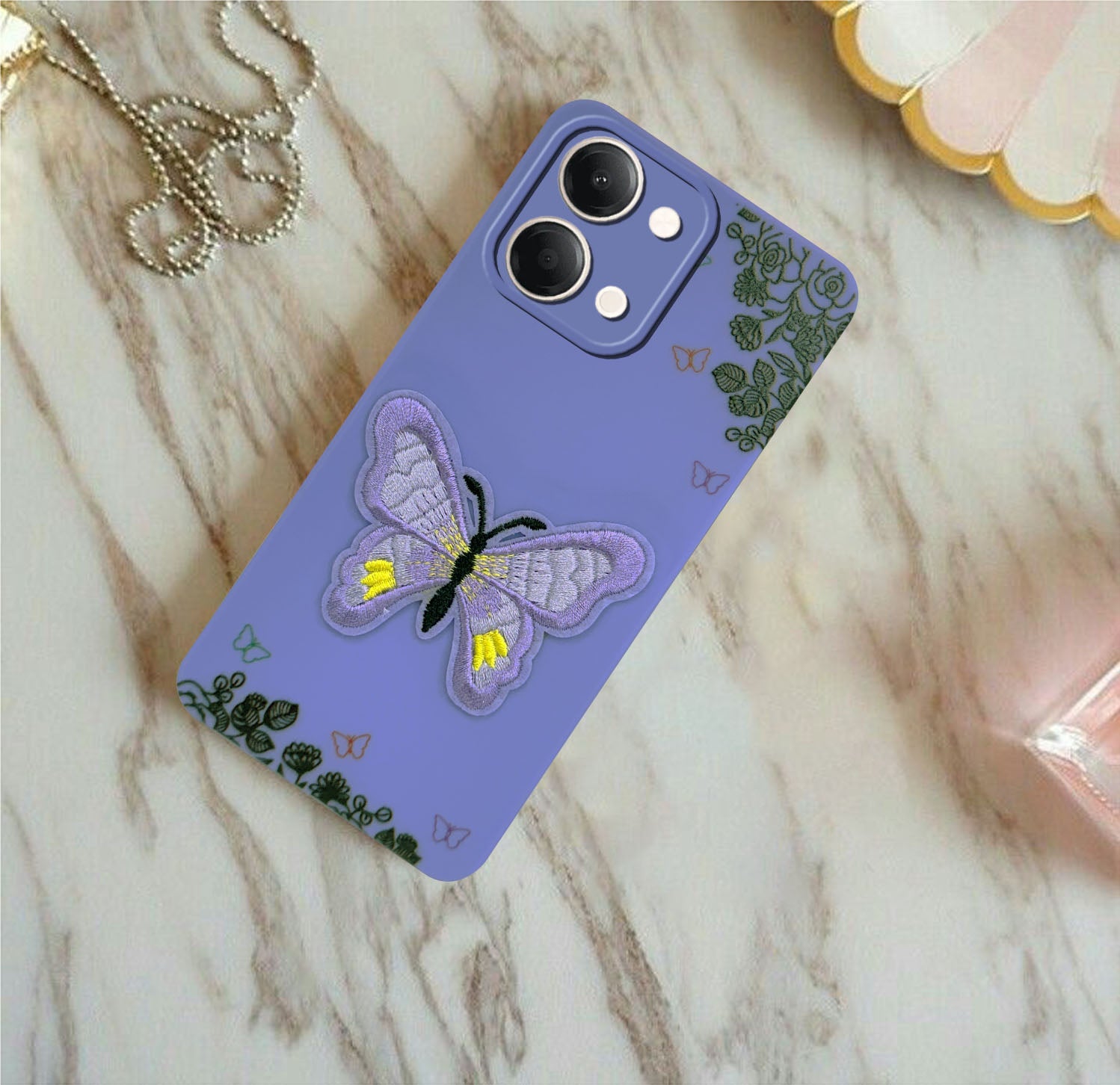 For Vivo Y11 | Vivo Y21 5G Back Cover Case (Soft Butterfly Embroidery | Women Teen Girls | Camera Protection| Matte Silicone)