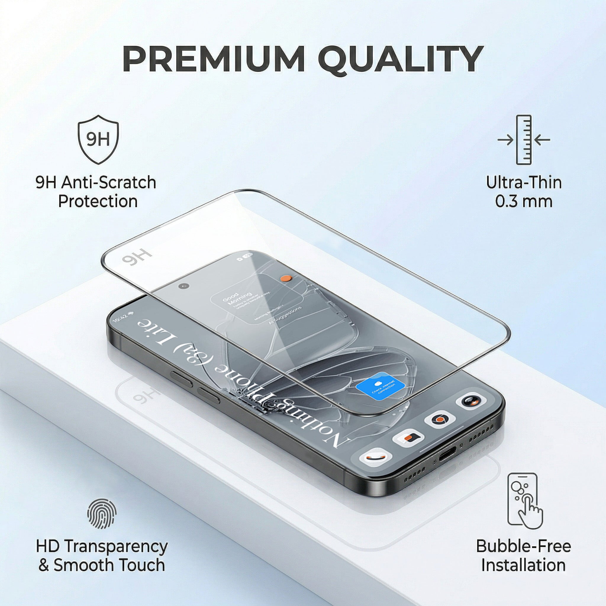 For Nothing Phone 3A Lite Combo with Back Cover and 9H Tempered Glass (Lifetime Anti-Yellow | Crystal Clear Shockproof | Oleophobic Coating Screen Glass)