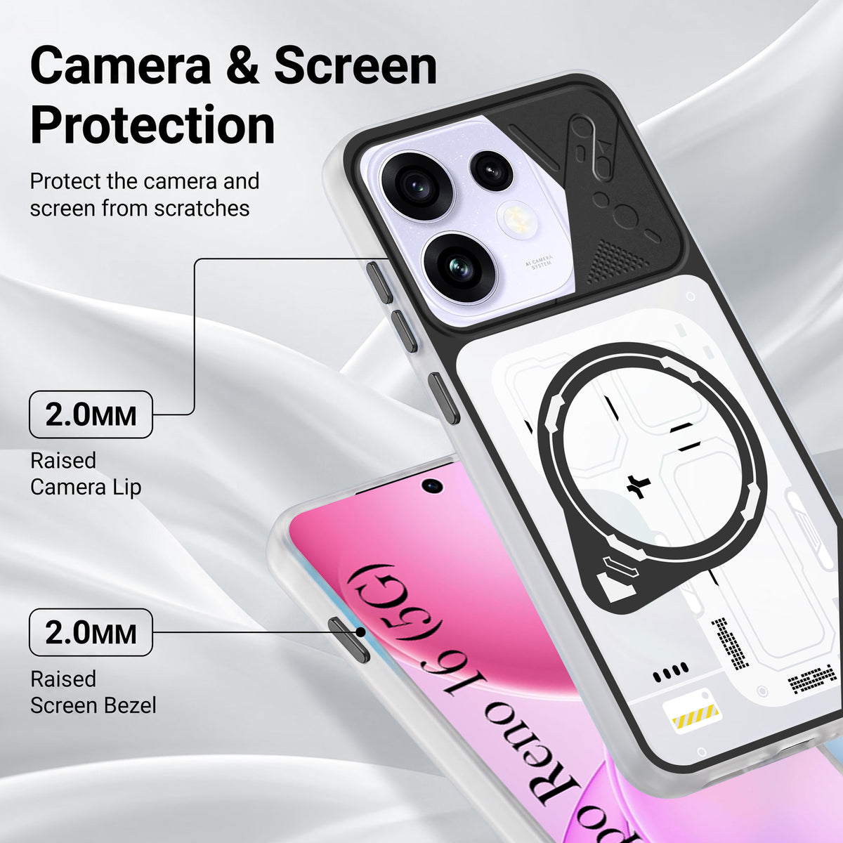 For Oppo Reno 16 Metallic Back Cover Case (Metallic Camera Protection & Buttons | Translucent Milky Shade | Hard Polycarbonate)