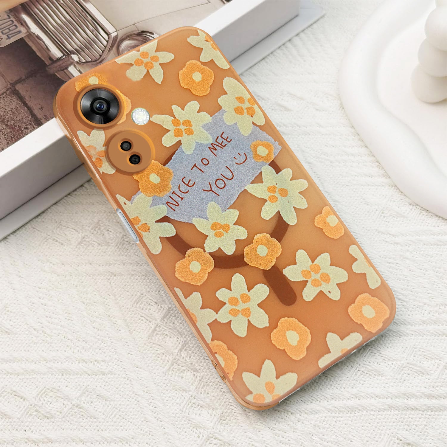 For OnePlus Nord CE 3 Lite Back Cover Case (Cute Floral Design | Flower Print for Girls | MagSafe Compatible Wireless Charging)