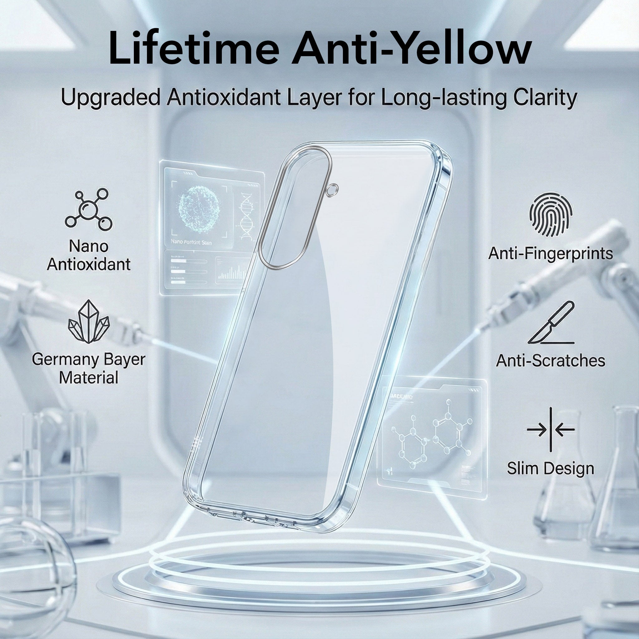 For Samsung Galaxy S26 Combo with Back Cover and 9H Tempered Glass (Lifetime Anti-Yellow | Sleek Hard Crystal | Oleophobic Coating Screen Glass)
