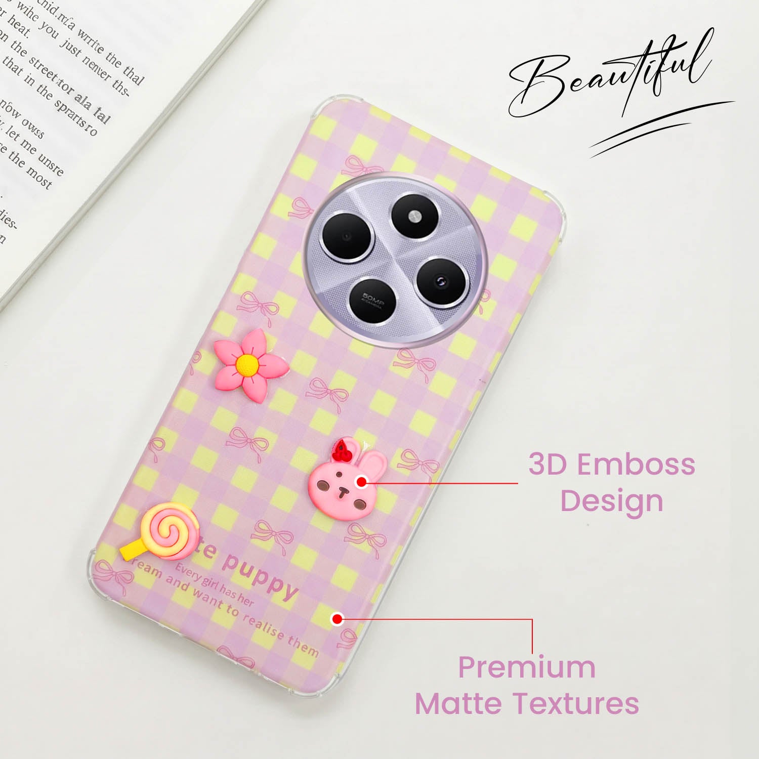 For Redmi A4 5G | Xiaomi Redmi 14C Back Cover Case (3D Cute Cartoons | Hard Back Side Soft | Matte Premium Finish | HD Printing)