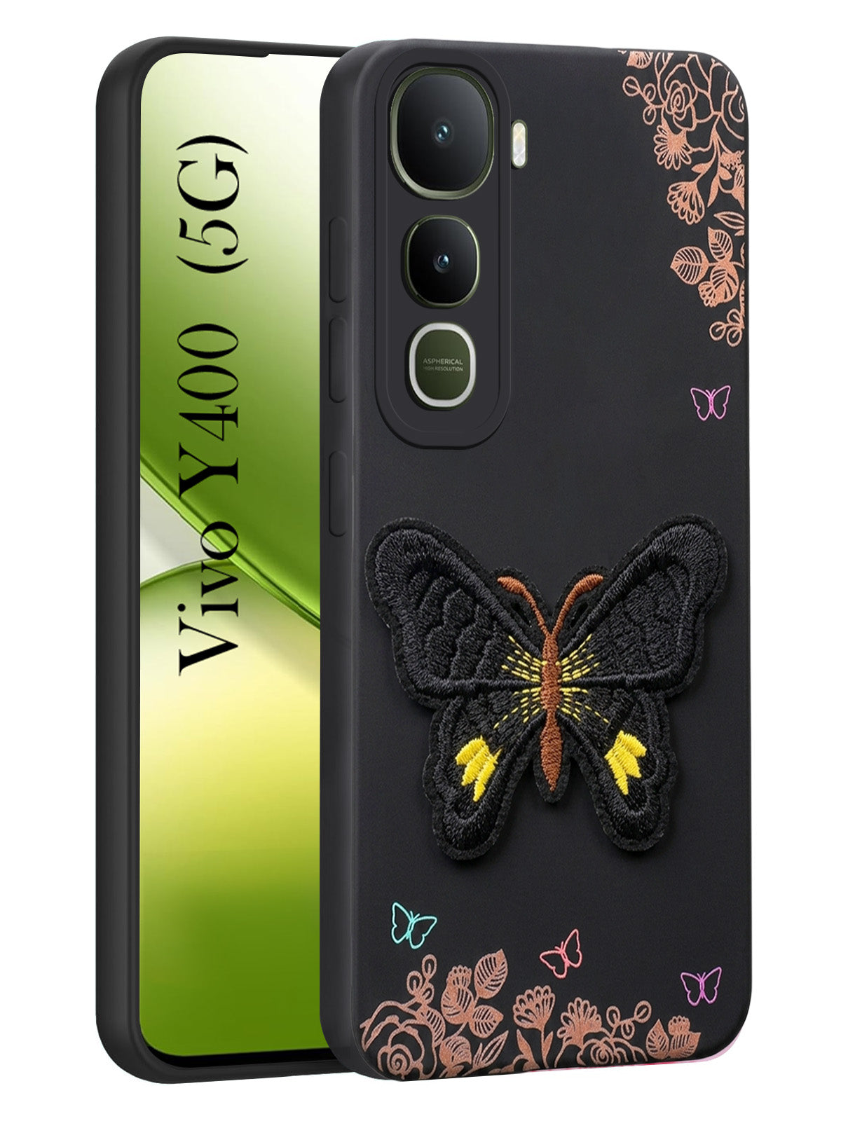 For Vivo Y400 Back Cover Case (Soft Butterfly Embroidery | Women Teen Girls | Camera Protection| Matte Silicone)