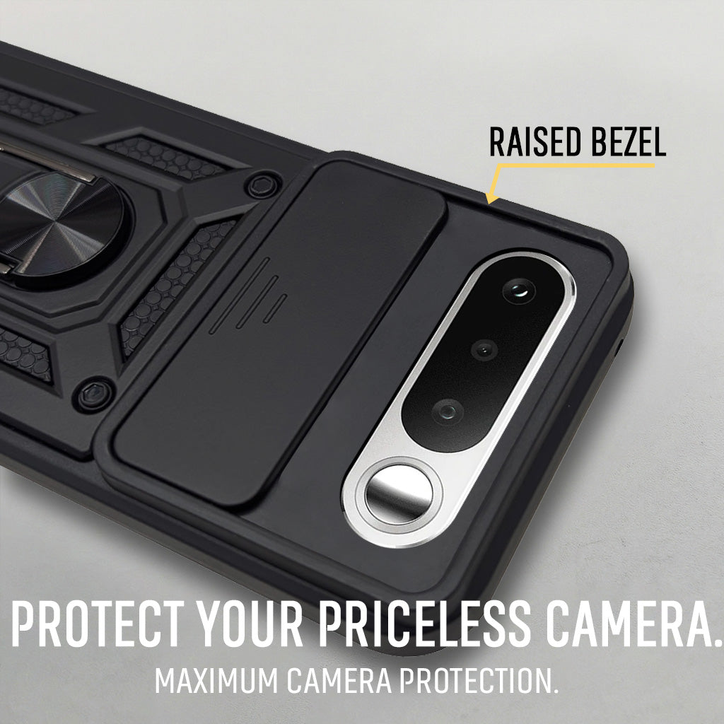 For Realme 16 Back Cover Case Hybrid Armor (Sliding Shutter Camera Protection | Polycarbonate |Ring Holder Kickstand)