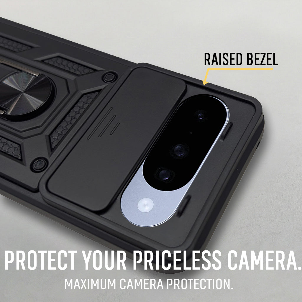 For Google Pixel 10 Back Cover Case (Sliding Shutter Camera Protection | Polycarbonate |Ring Holder Kickstand)