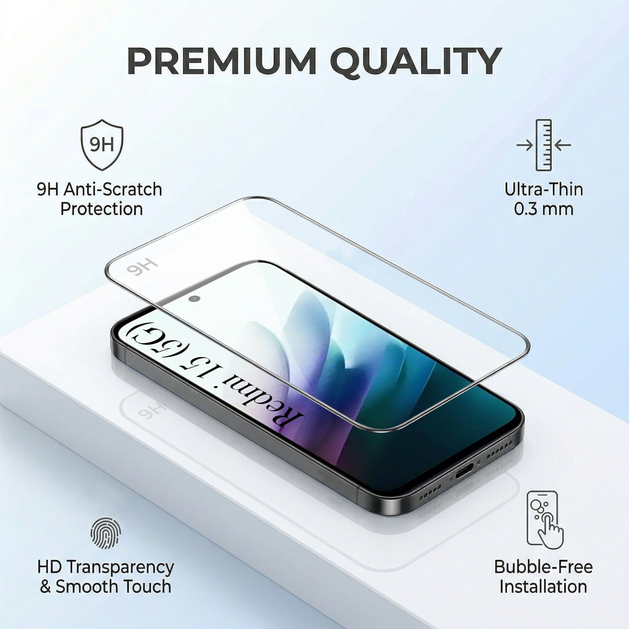 For Redmi 15 Combo with Back Cover and 9H Tempered Glass (Lifetime Anti-Yellow | Crystal Clear Shockproof | Oleophobic Coating Screen Glass)