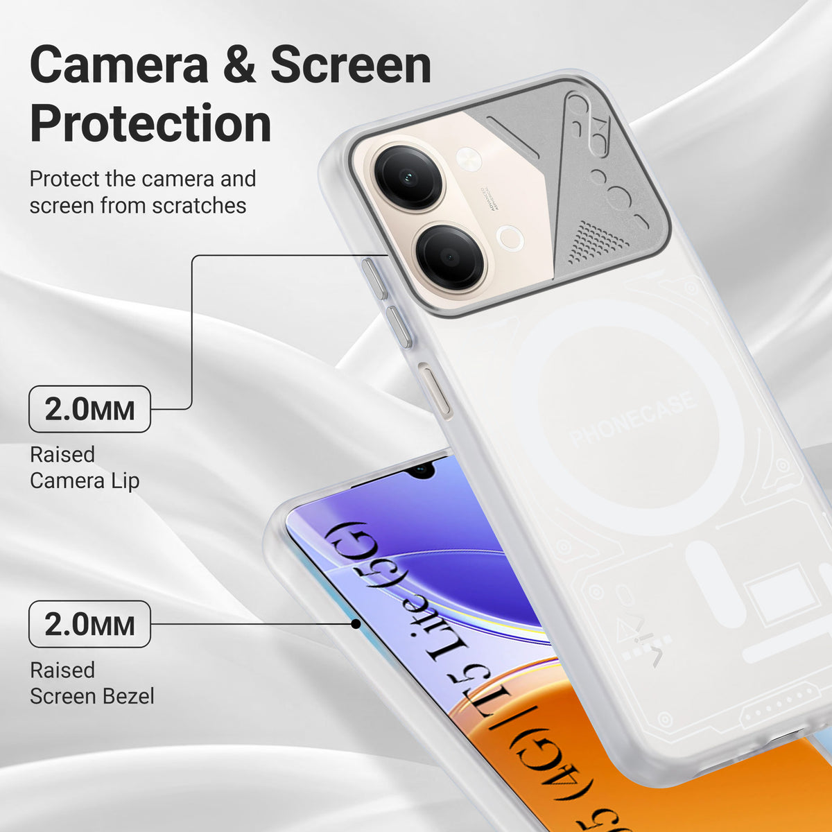 For Vivo Y05 4G | Vivo T5 Lite 5G Metallic Back Cover Case (Metallic Camera Protection & Buttons | Translucent Milky Shade | Hard Polycarbonate)