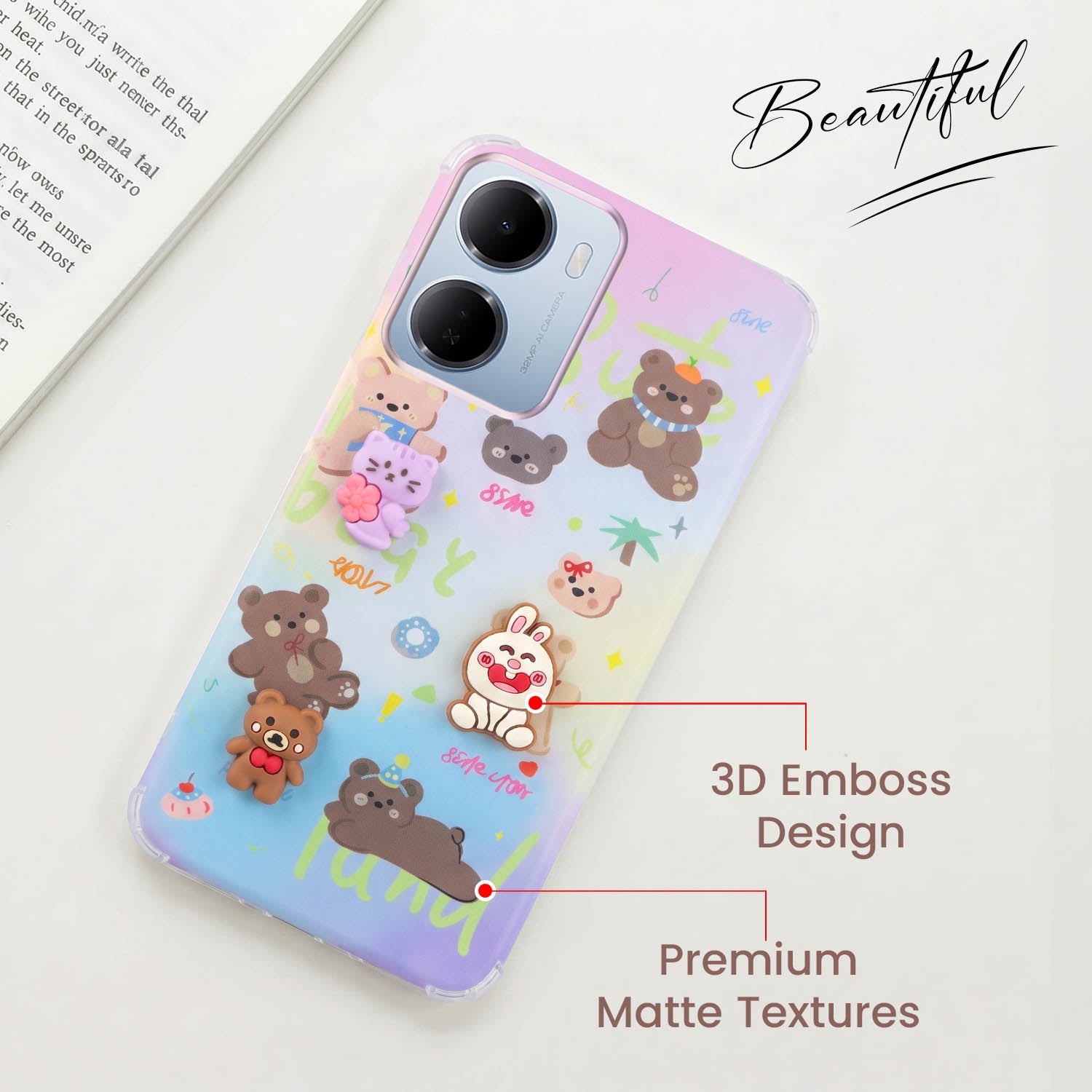 For Redmi 15A 5G Back Cover Case (3D Cute Cartoons | Hard Back Side Soft | Matte Premium Finish | HD Printing)