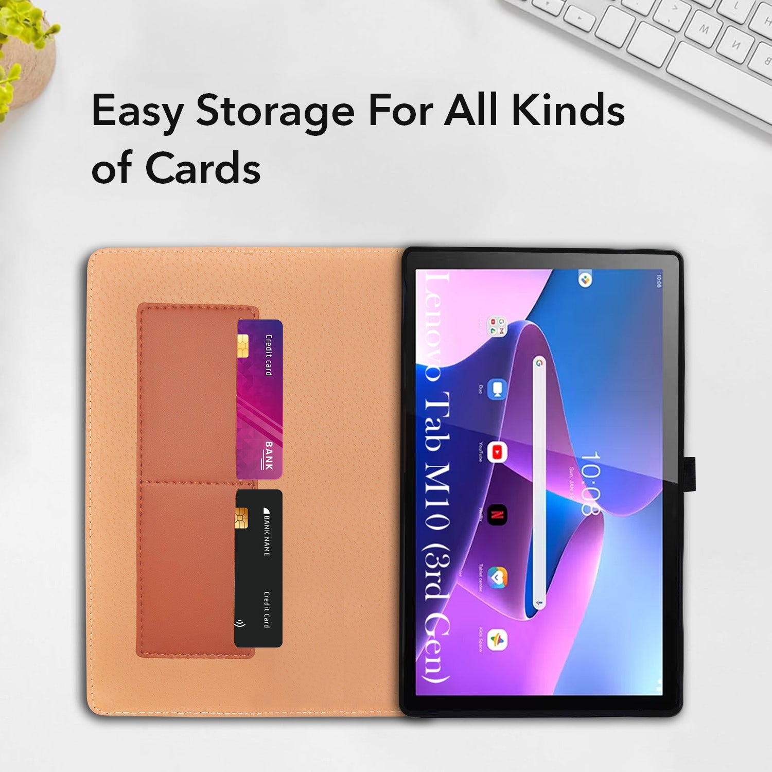 For Lenovo Tab M10 Gen 3 (TB328XU) Flip Cover Folio Cover 10.1 Inch (PU Leather | Multi-Angle Smart Stand | Card Storage Slots | Silicone Back Pouch)