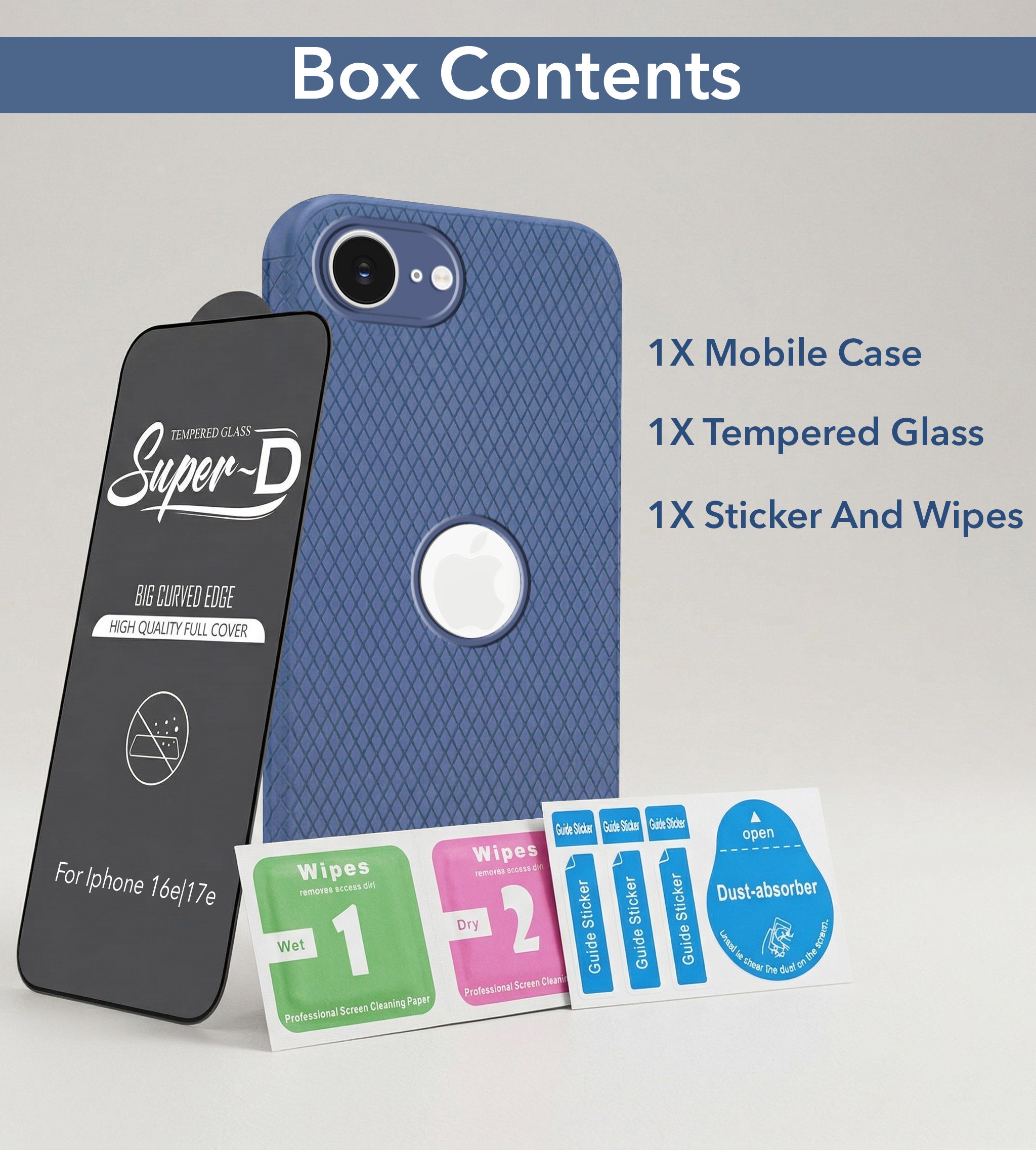 For Apple iPhone 16e | iPhone 17e Combo with Back Cover and 9H Tempered Glass (Liquid Silicone | Camera Protection | Oleophobic Coating Screen Glass)