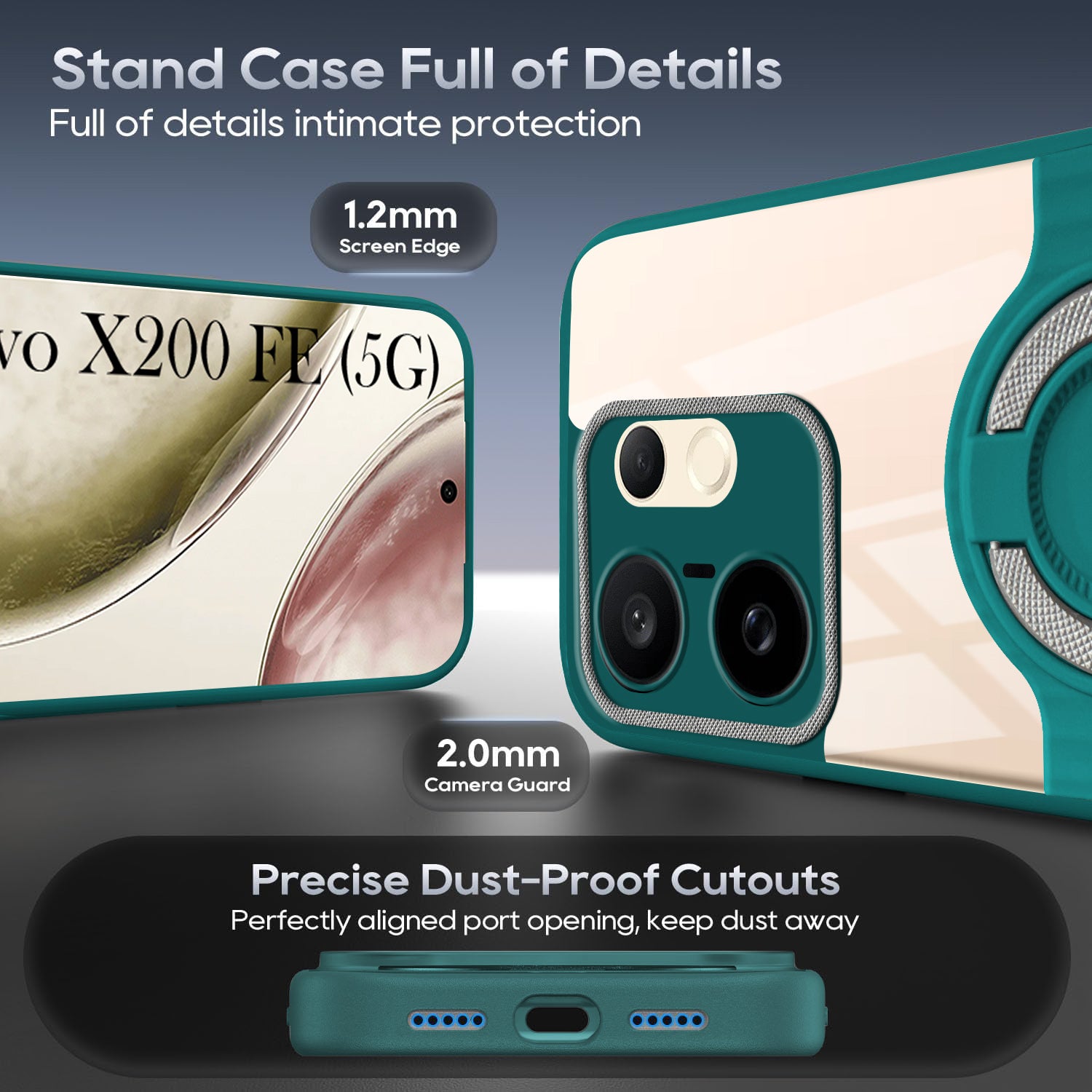 For Vivo X200 FE Back Cover Case with stand (Built-in Ring Holder Kickstand | Lifetime Anti Yellow | Camera Protection)