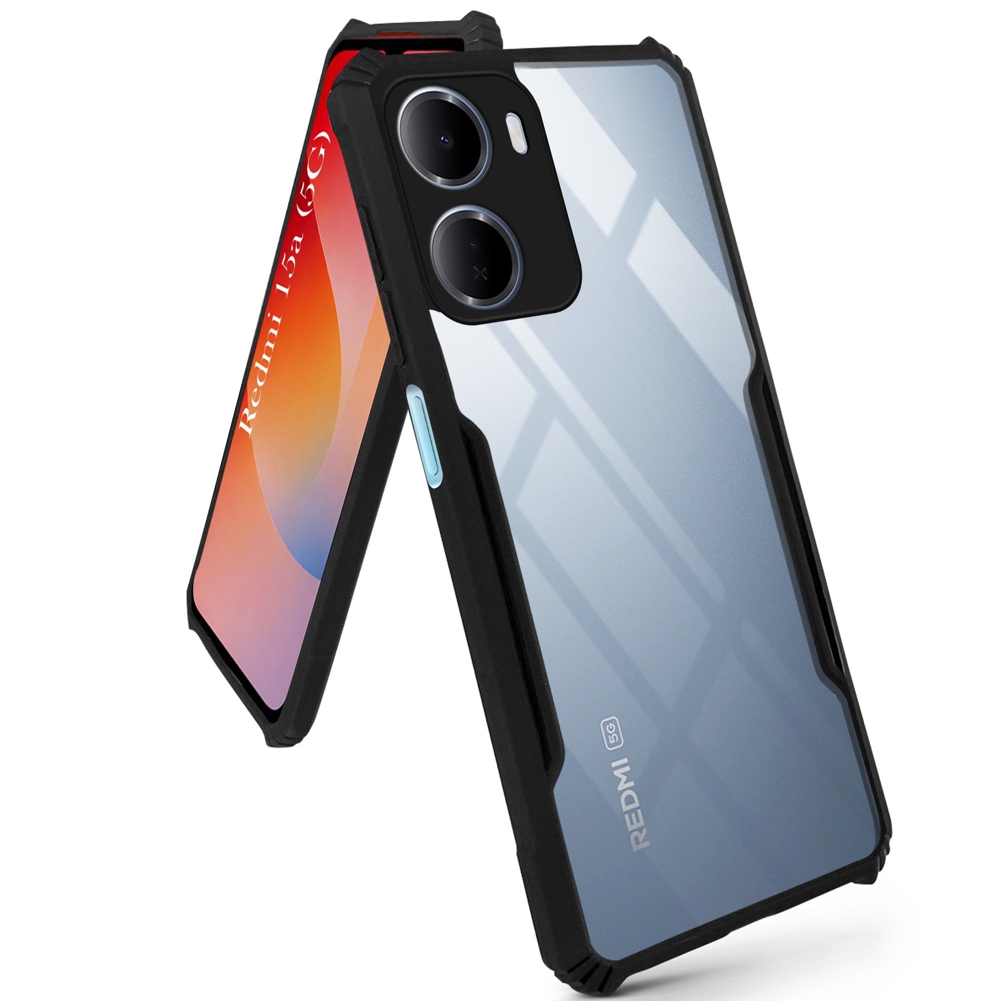 For Redmi 15A 5G Back Cover Case Hybrid (Shockproof with Polycarbonate Clear Panel | Professional Black)