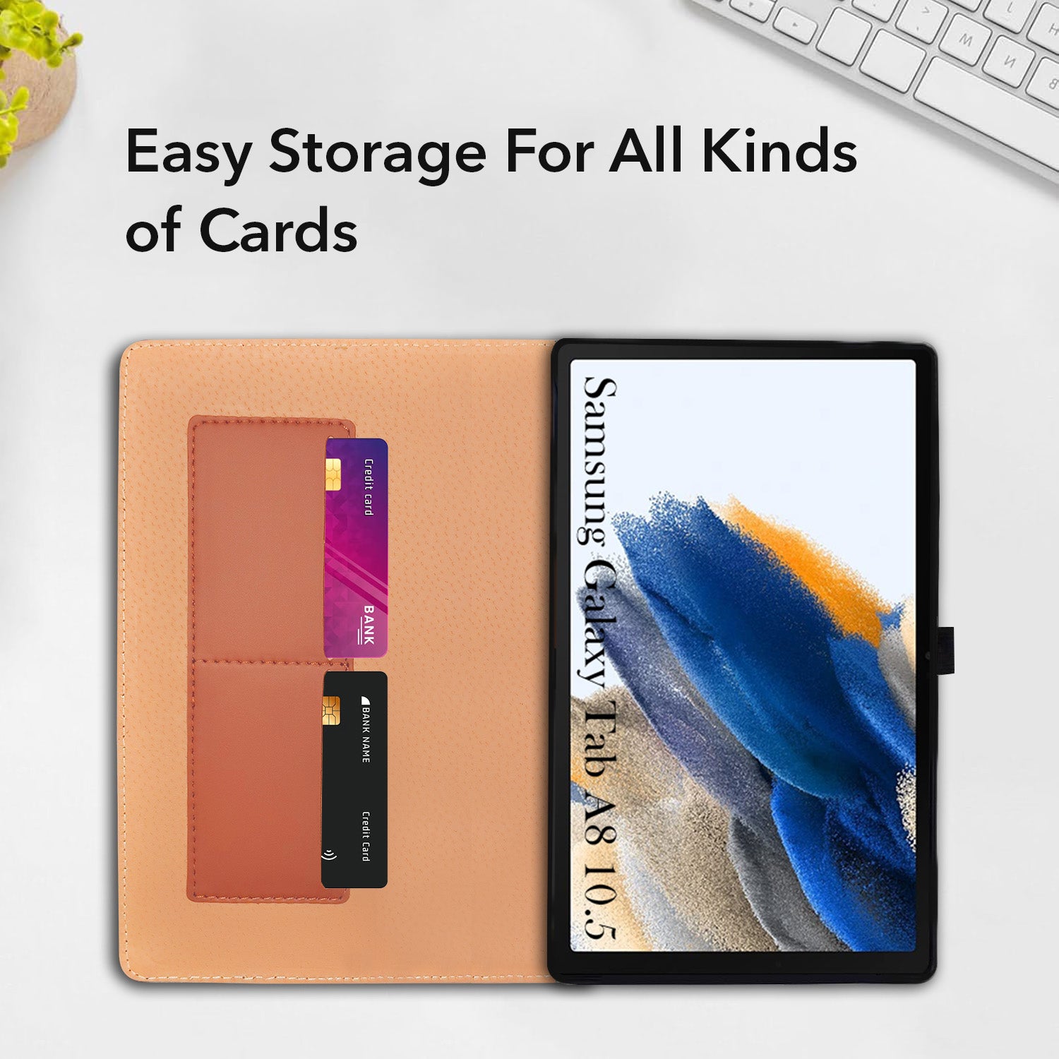 For Samsung Galaxy Tab A8 10.5 Inch SM-X200/X205 Flip Cover Folio Cover (PU Leather | Multi-Angle Smart Stand | Card Storage Slots | Silicone Back Pouch)