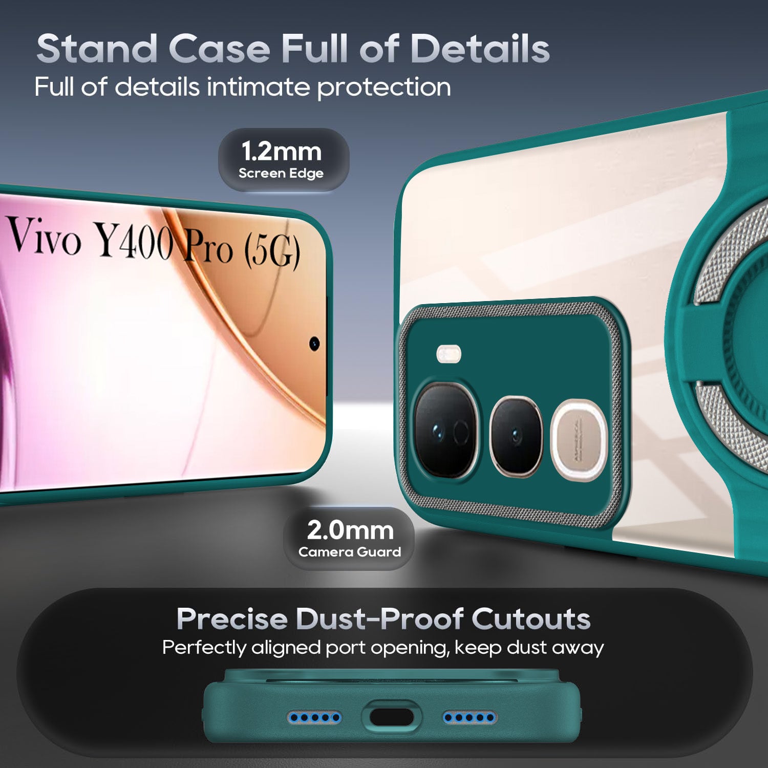 For Vivo Y400 Pro Back Cover Case with stand (Built-in Ring Holder Kickstand | Lifetime Anti Yellow | Camera Protection)