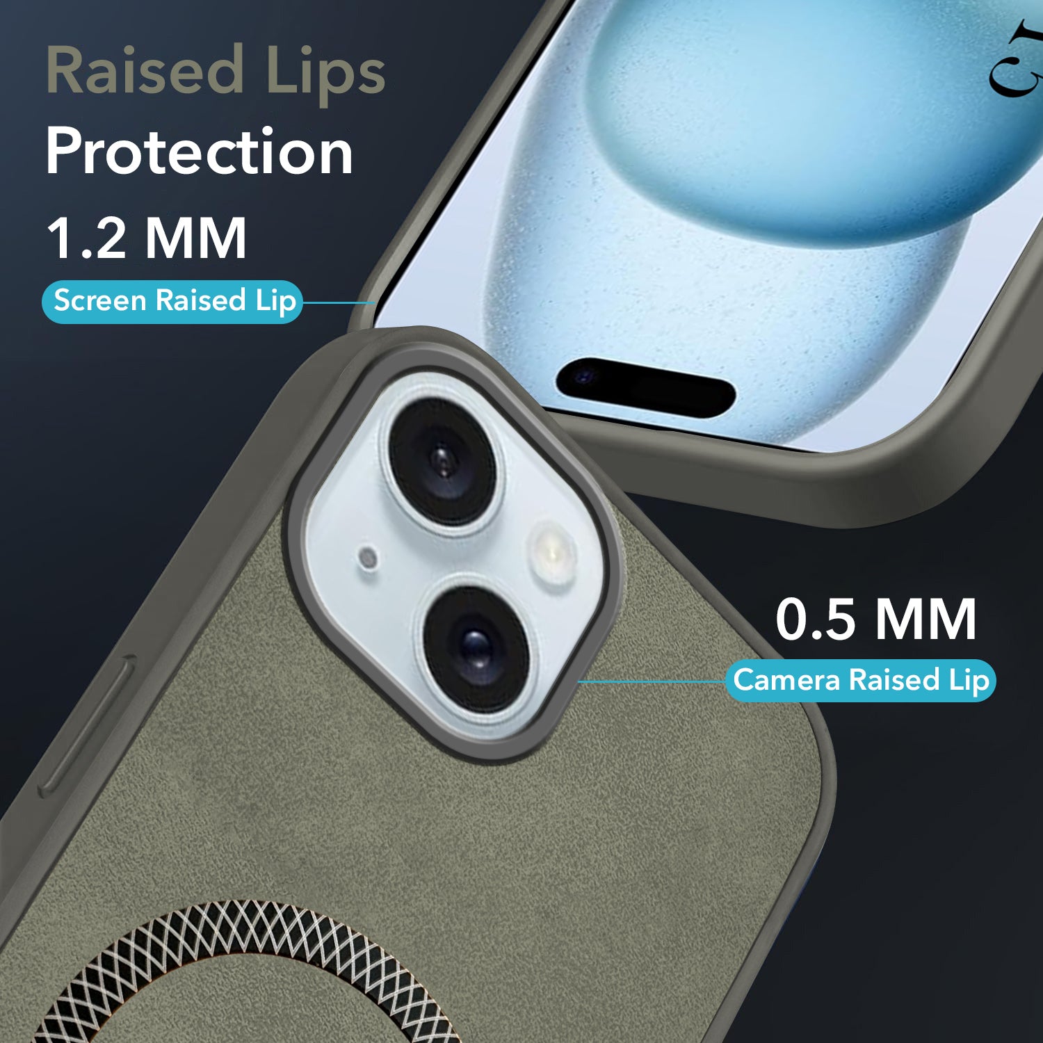 For Apple iPhone 15 Back Cover Case Leather Finish (MagSafe Compatible Wireless Charging | Soft Touch | Camera Bump Protection)