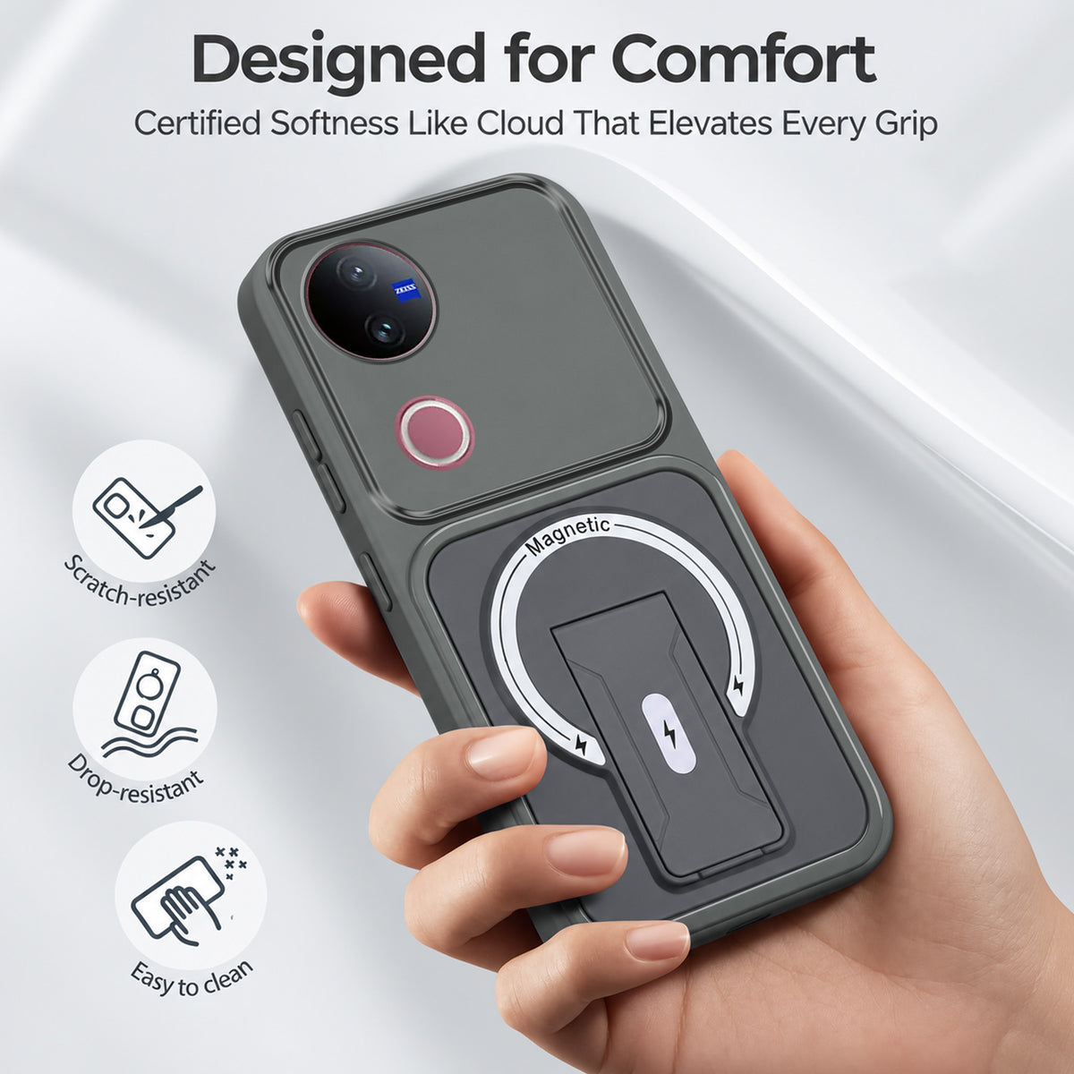 For Vivo V50 | Vivo V50e Back Case Cover Metallic (Hybrid Armor Kickstand | MagSafe Compatible | Camera Protection Shockproof)