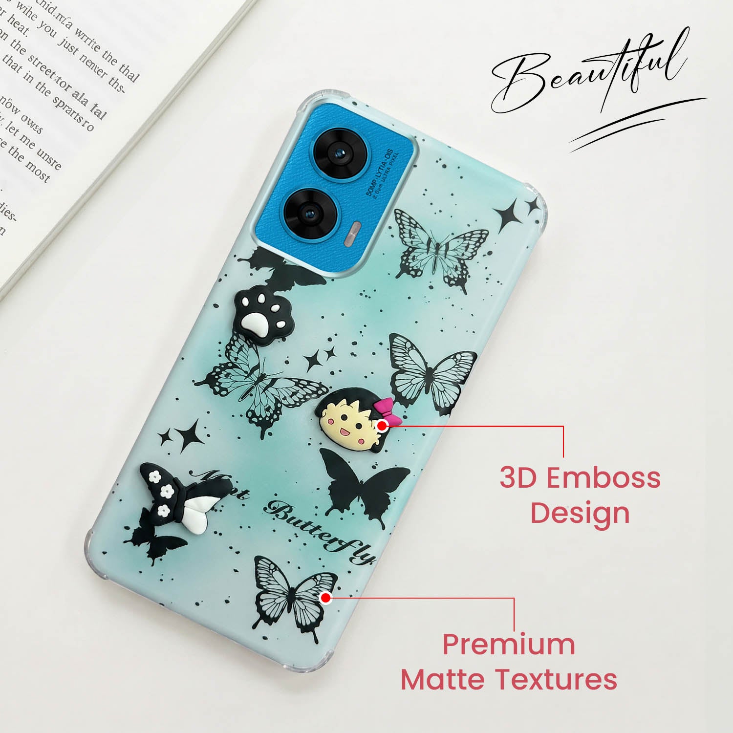 For Motorola Moto G96 Back Cover Case (3D Cute Cartoons | Hard Back Side Soft | Matte Premium Finish | HD Printing)
