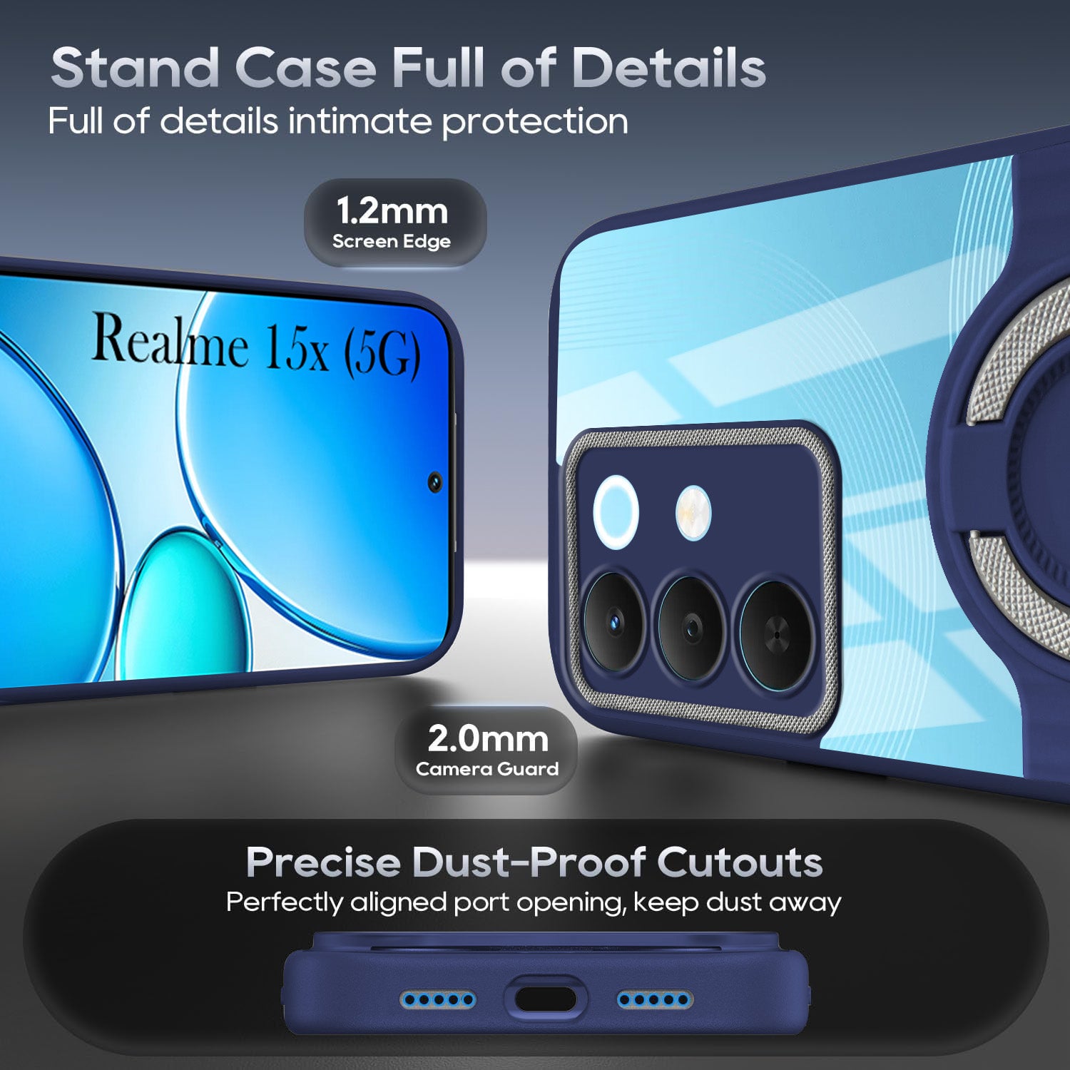 For Realme 15X Back Cover Case with stand (Built-in Ring Holder Kickstand | Lifetime Anti Yellow | Camera Protection)