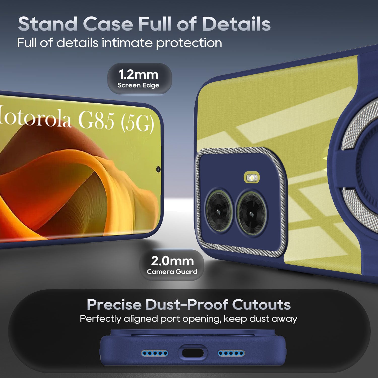 For Motorola Moto G85 5G Back Cover Case with stand (Built-in Ring Holder Kickstand | Lifetime Anti Yellow | Camera Protection)