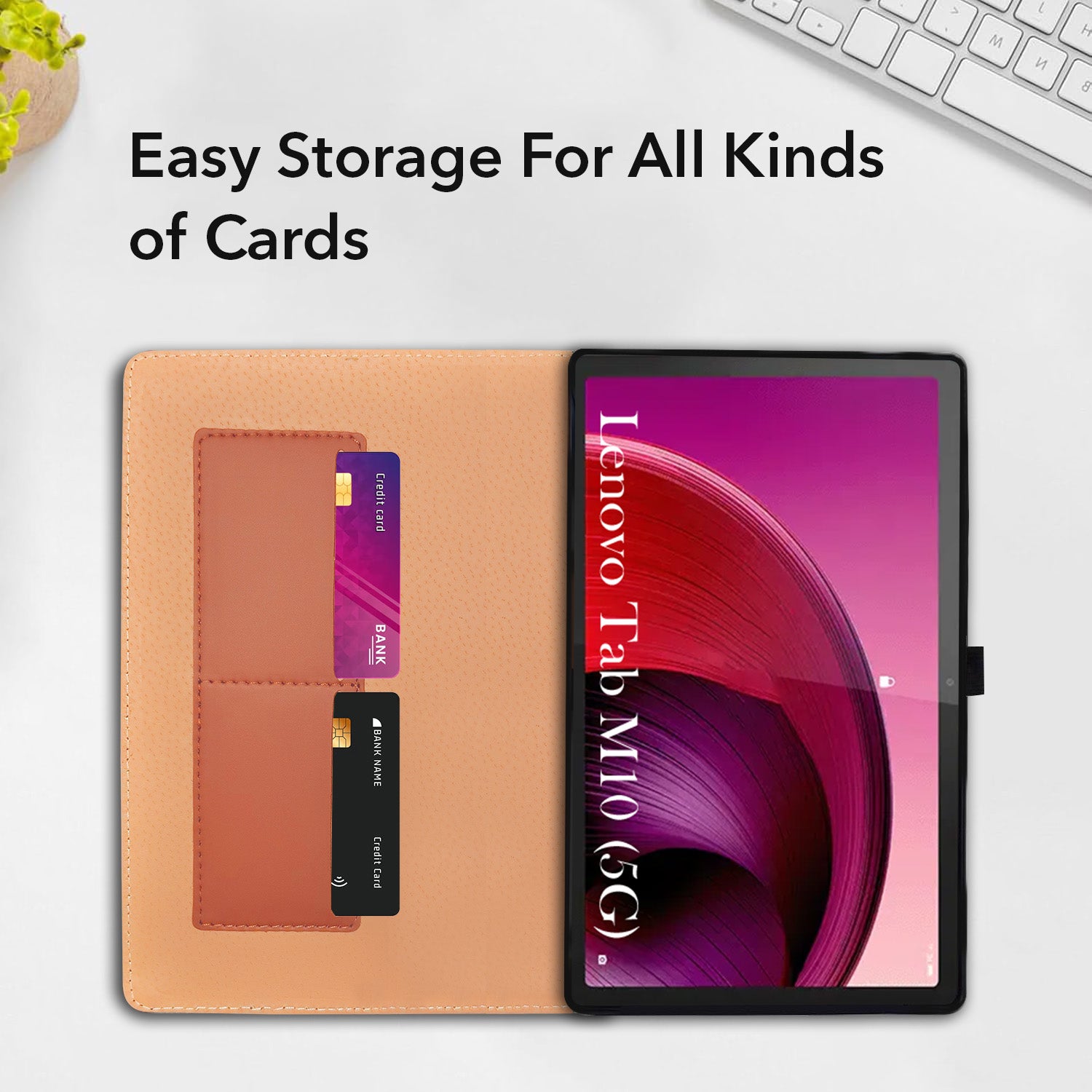 For Lenovo Tab M10 5G (X360) 10.61 Inch Flip Cover Folio Cover (PU Leather | Multi-Angle Smart Stand | Card Storage Slots | Silicone Back Pouch)