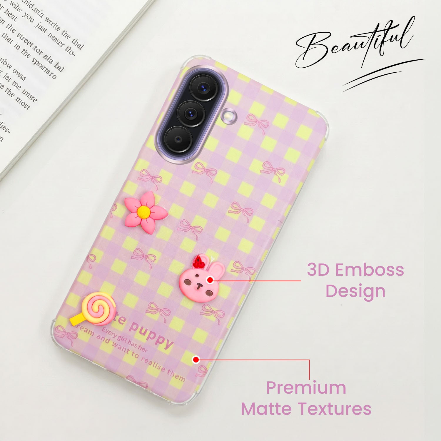 For Samsung Galaxy A57 5G Back Cover Case (3D Cute Cartoons | Hard Back Side Soft | Matte Premium Finish | HD Printing)