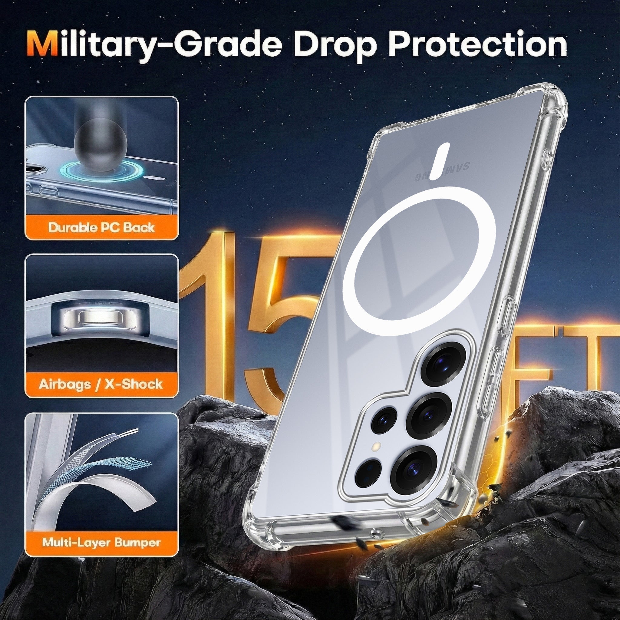 For Samsung Galaxy S25 Ultra Back Cover Shockproof Crystal-Clear (Magsafe Wireless Support | Drop & Camera Protection | Hard Polycarbonate)