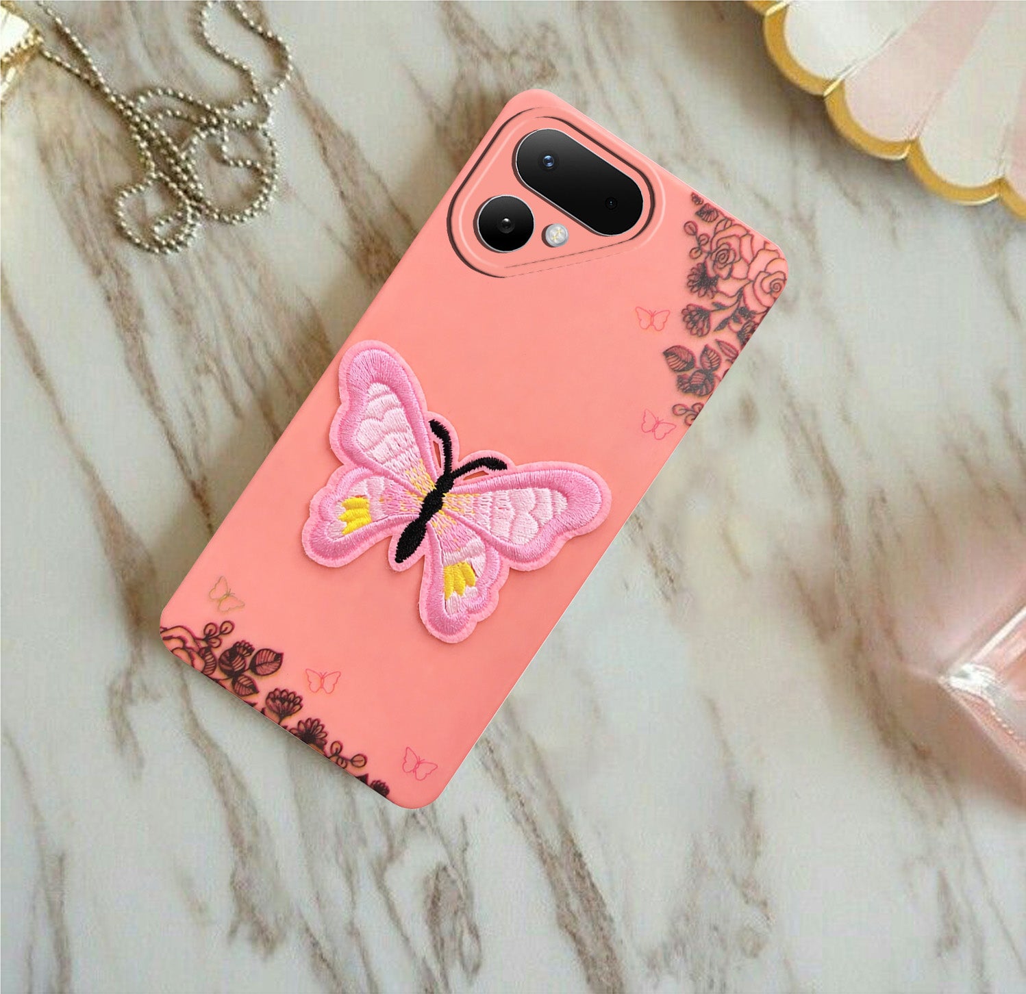 For Tecno Pova Curve 2 Back Cover Case (Soft Butterfly Embroidery | Women Teen Girls | Camera Protection| Matte Silicone)
